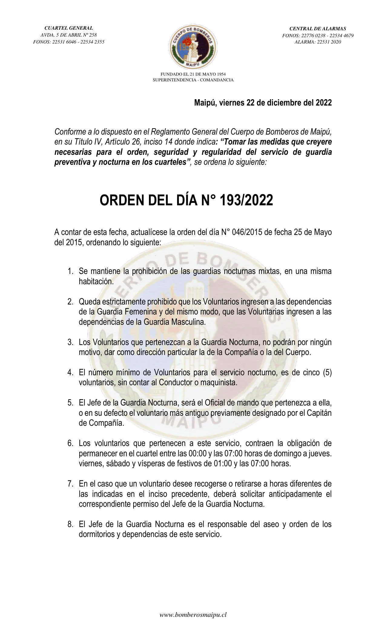 Página 1 de Orden del Día N° 193/2022