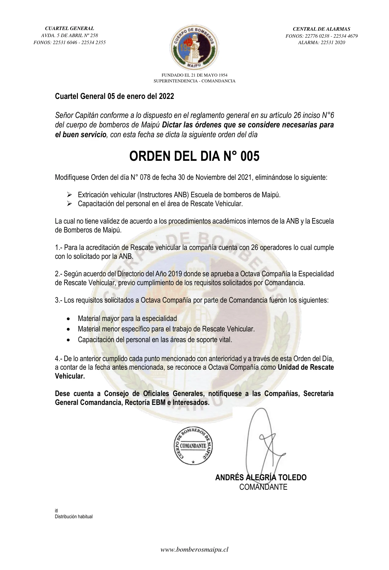 Página 1 de Orden del Día N° 5/2022