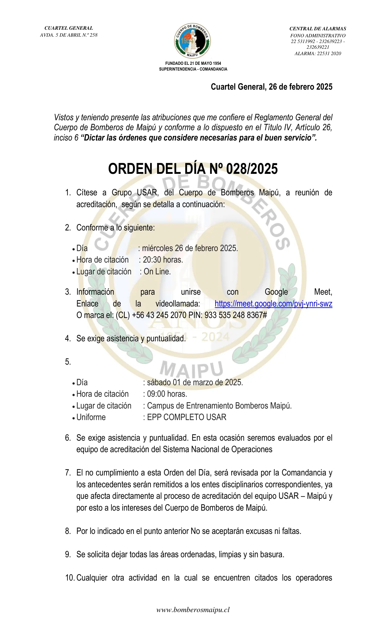 Página 1 de Orden del Día N° 28/2025