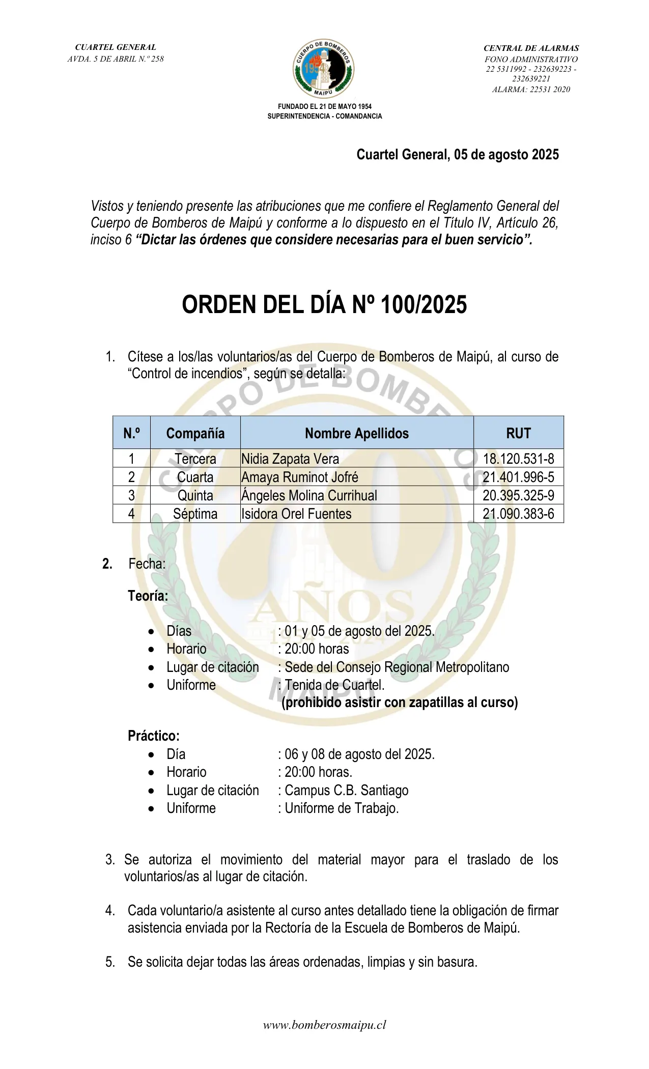 Orden del Día N° 100/2025