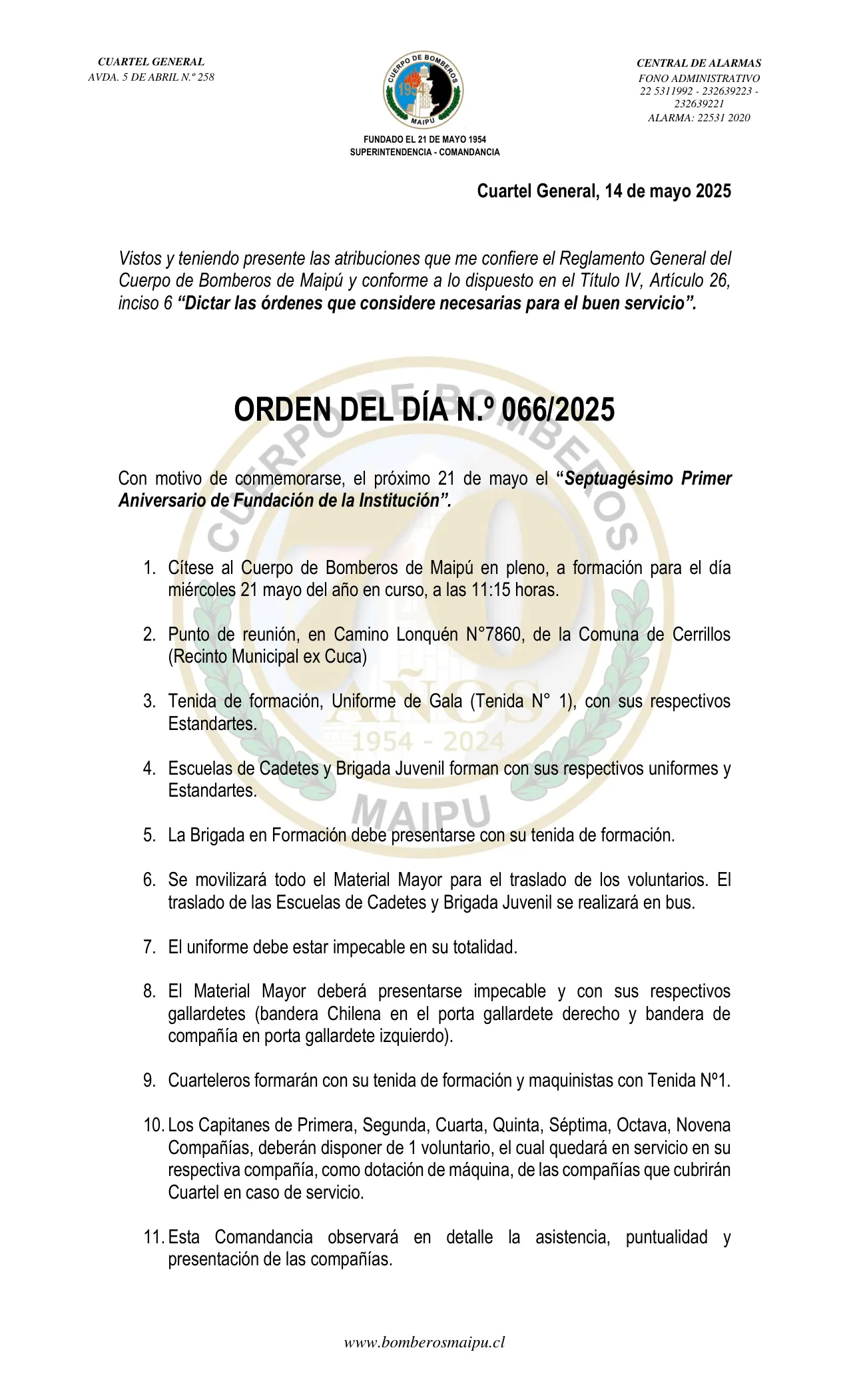 Orden del Día N° 66/2025