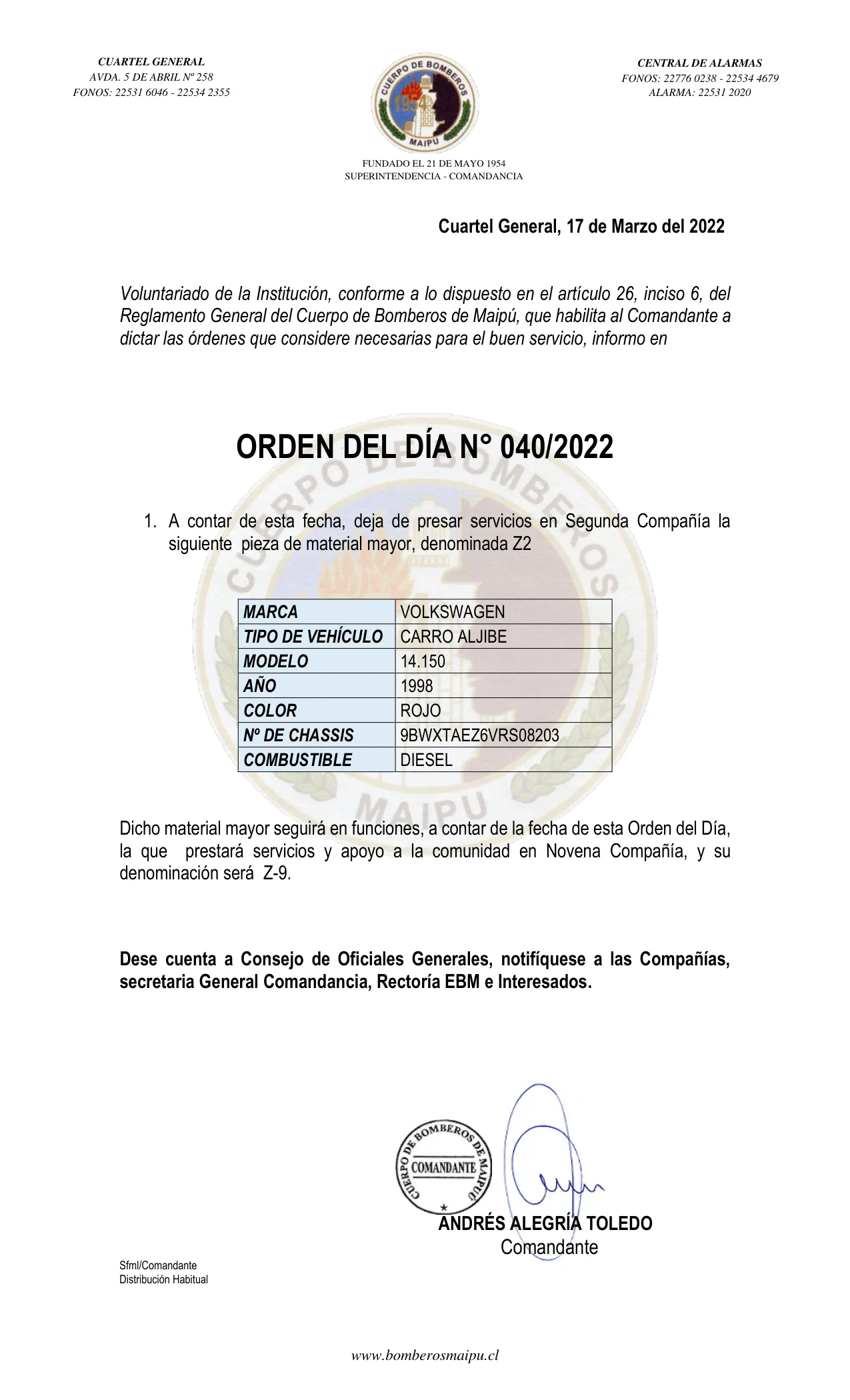 Página 1 de Orden del Día N° 40/2022