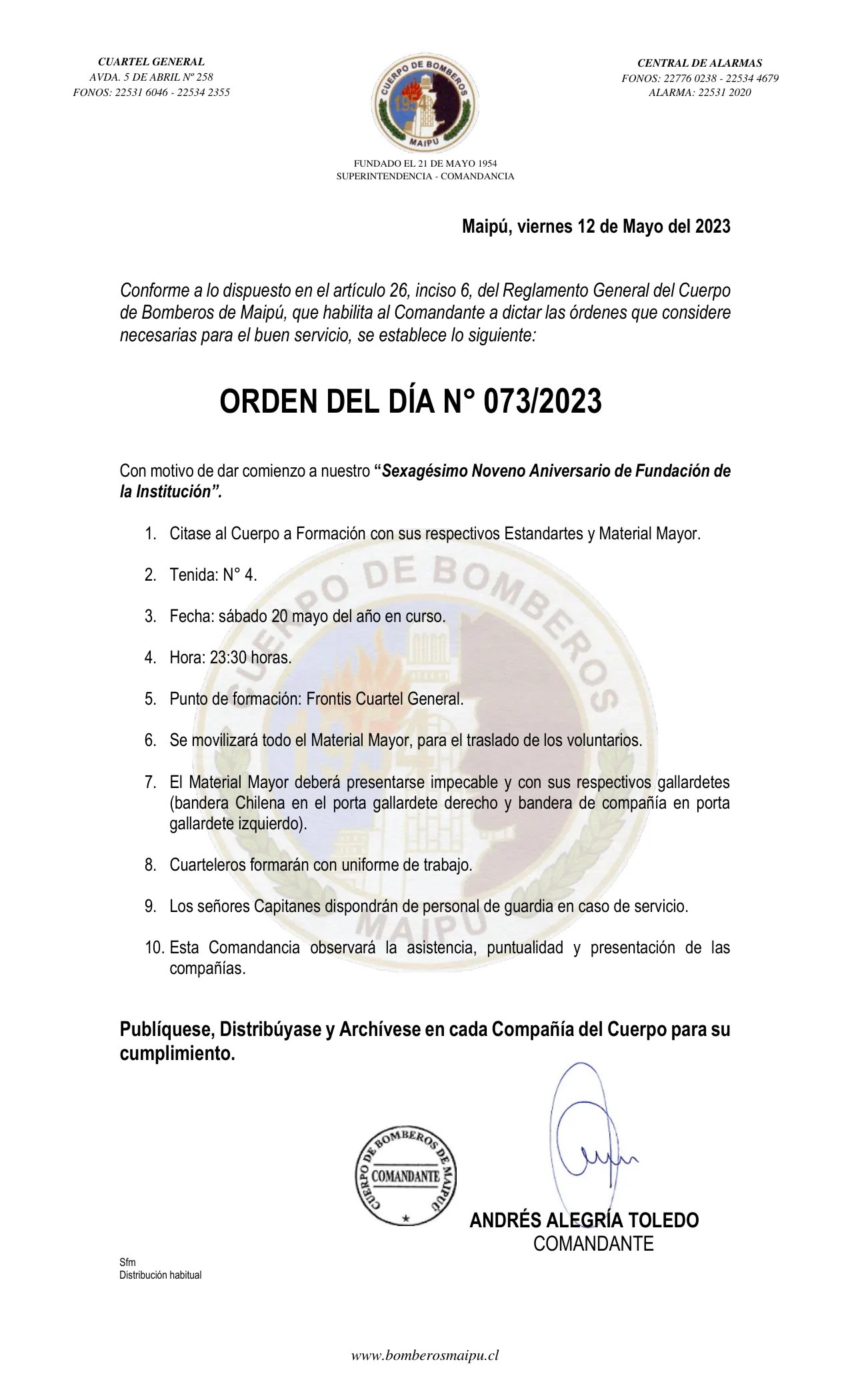 Página 1 de Orden del Día N° 73/2023