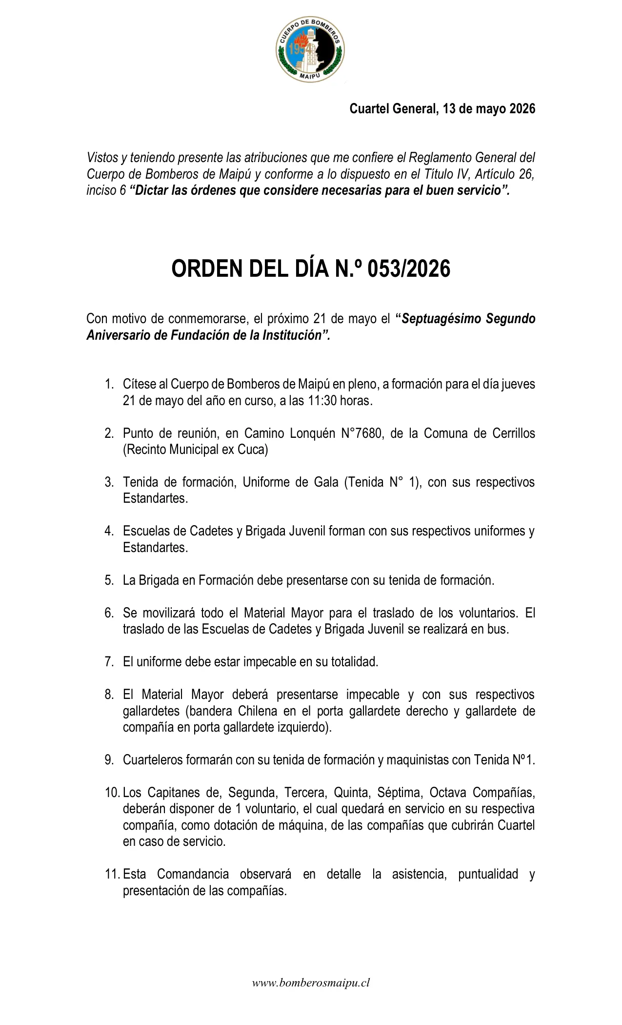 Orden del Día N° 53/2026