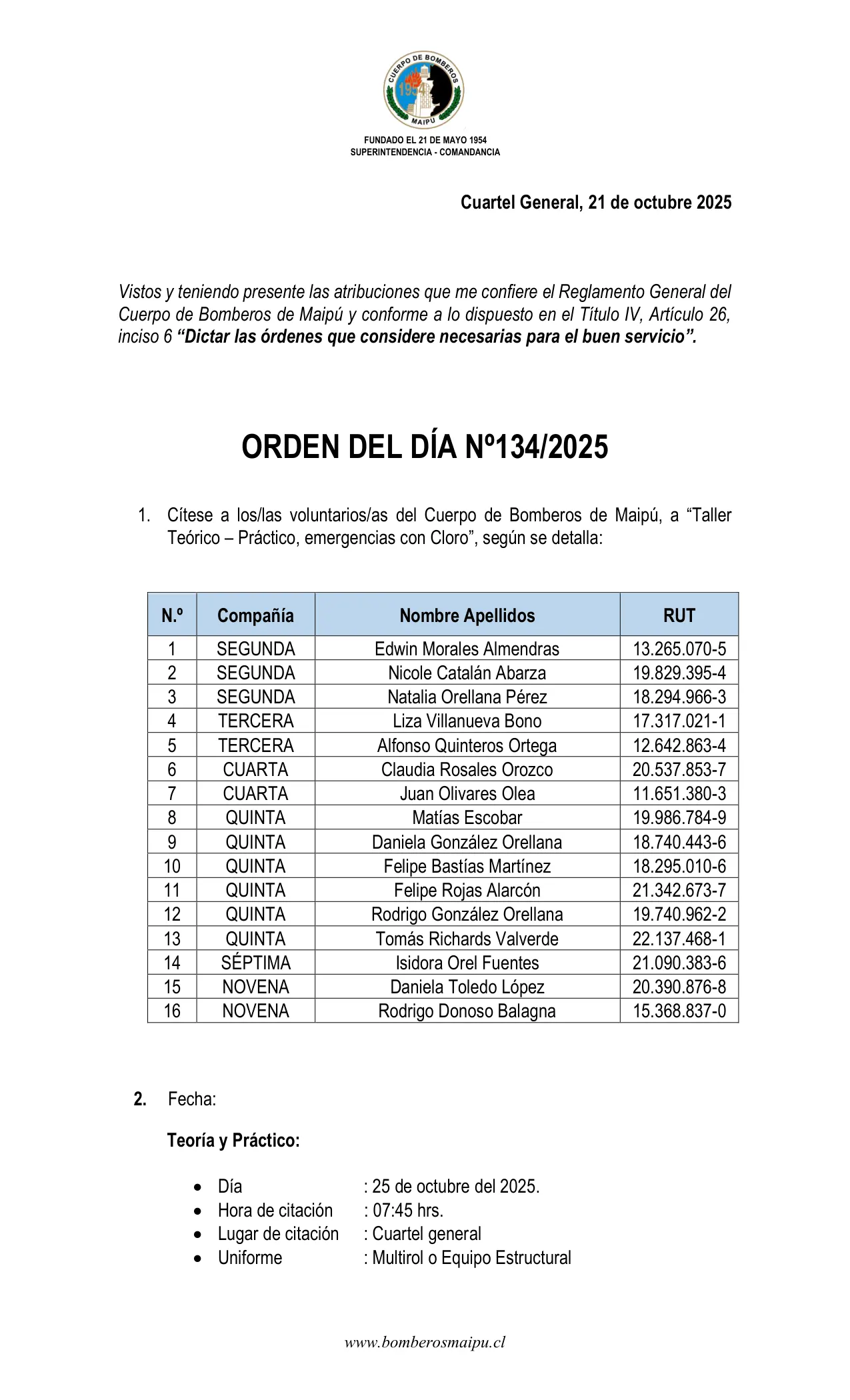 Orden del Día N° 134/2025