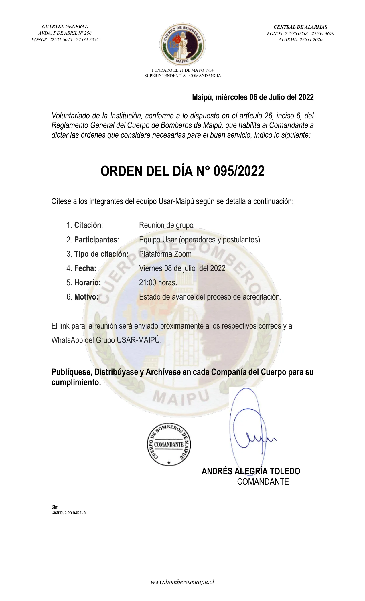 Página 1 de Orden del Día N° 95/2022