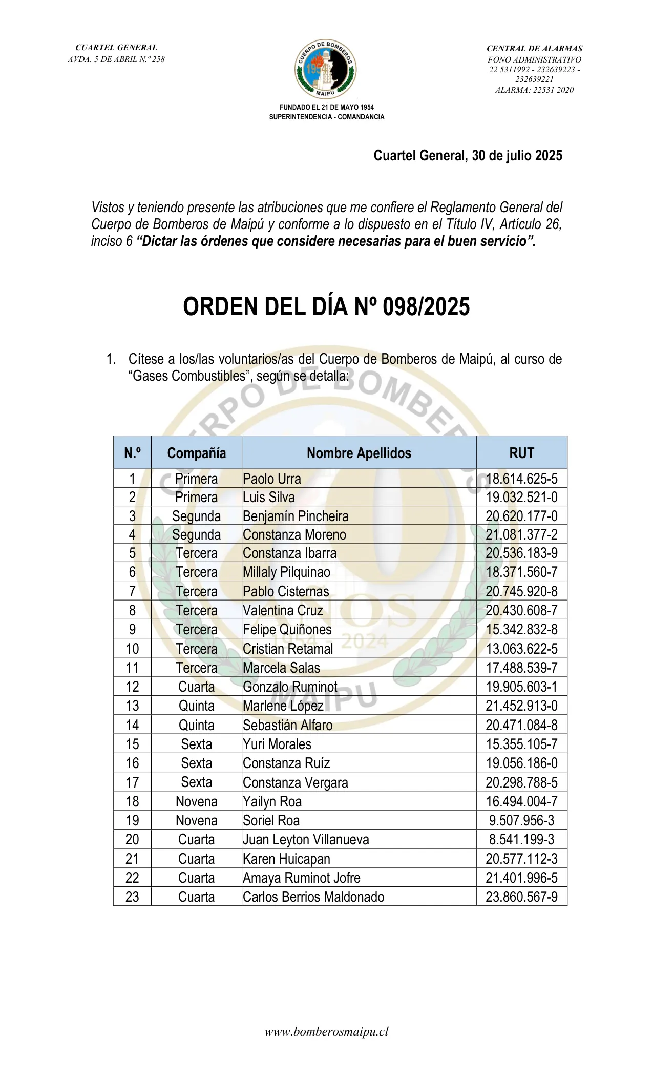 Orden del Día N° 98/2025