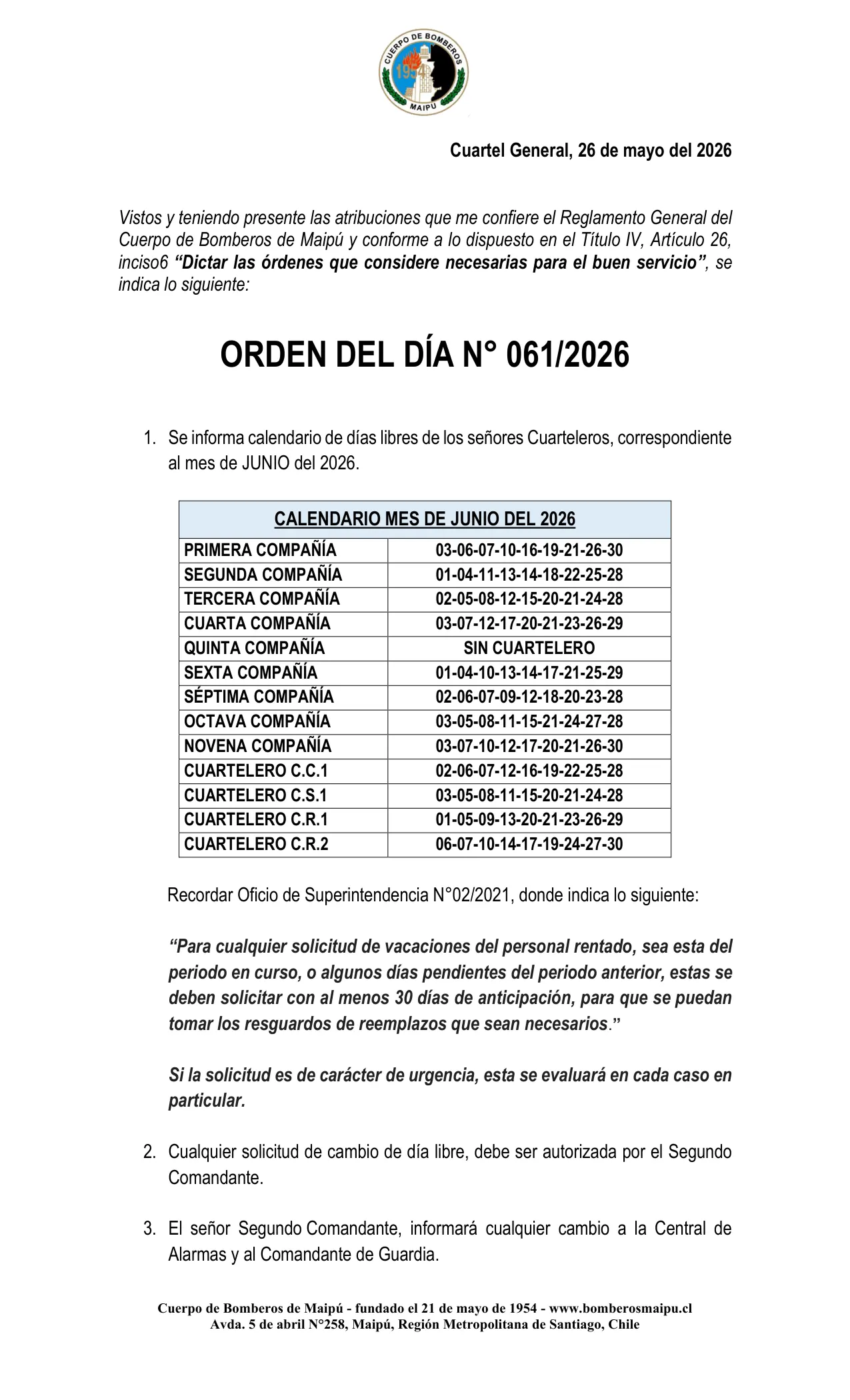 Página 1 de Orden del Día N° 61/2026
