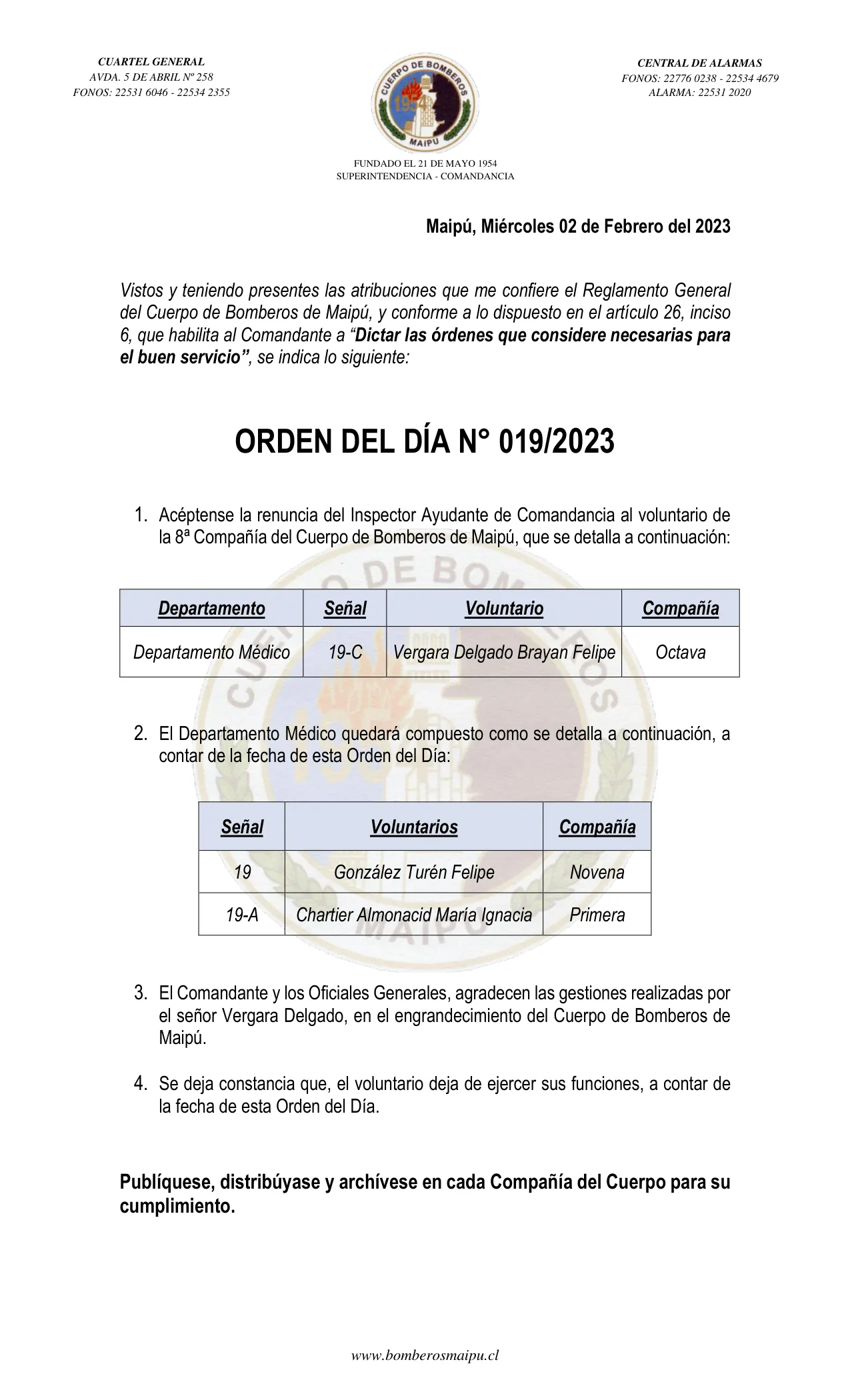 Página 1 de Orden del Día N° 19/2023