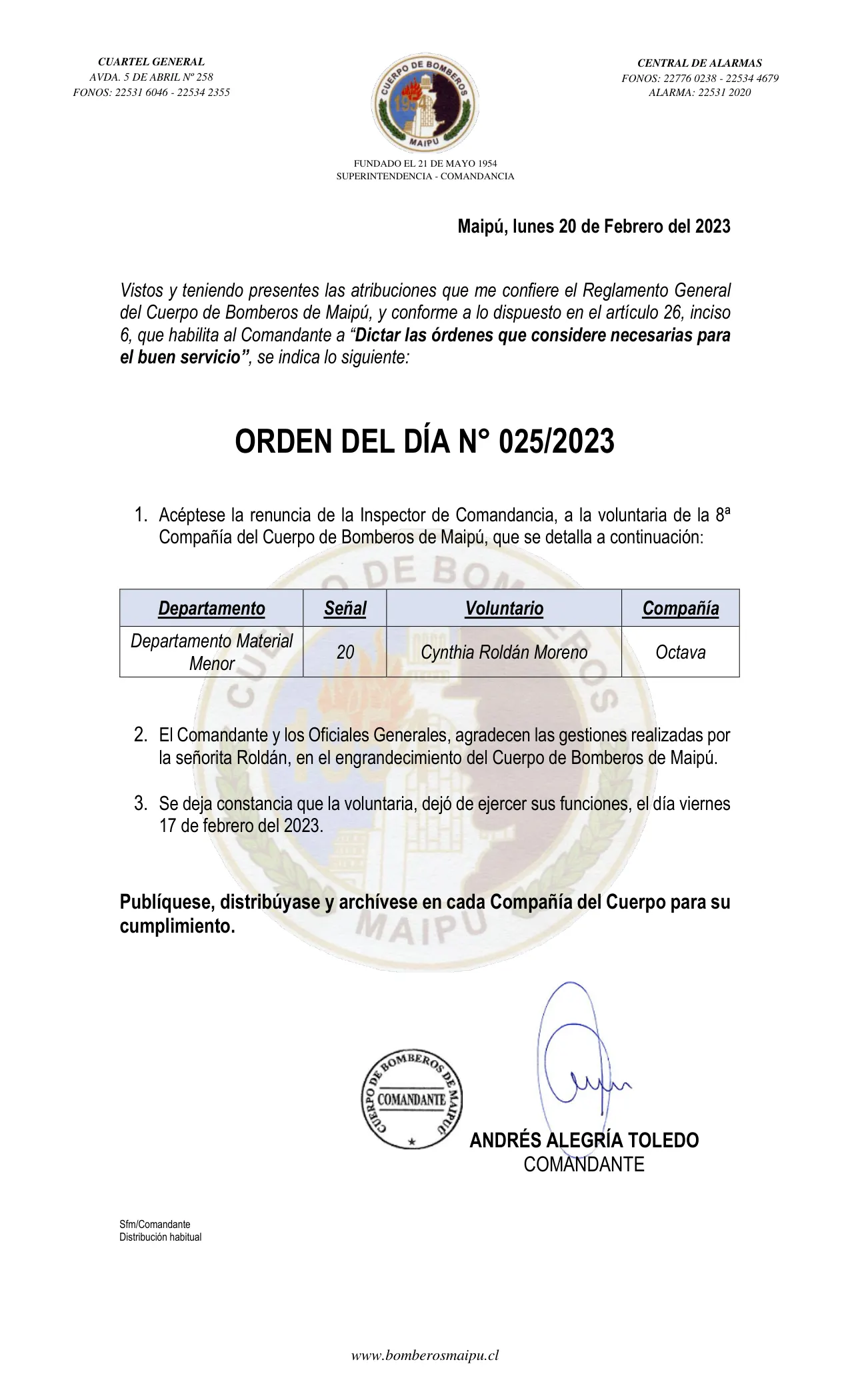 Página 1 de Orden del Día N° 25/2023