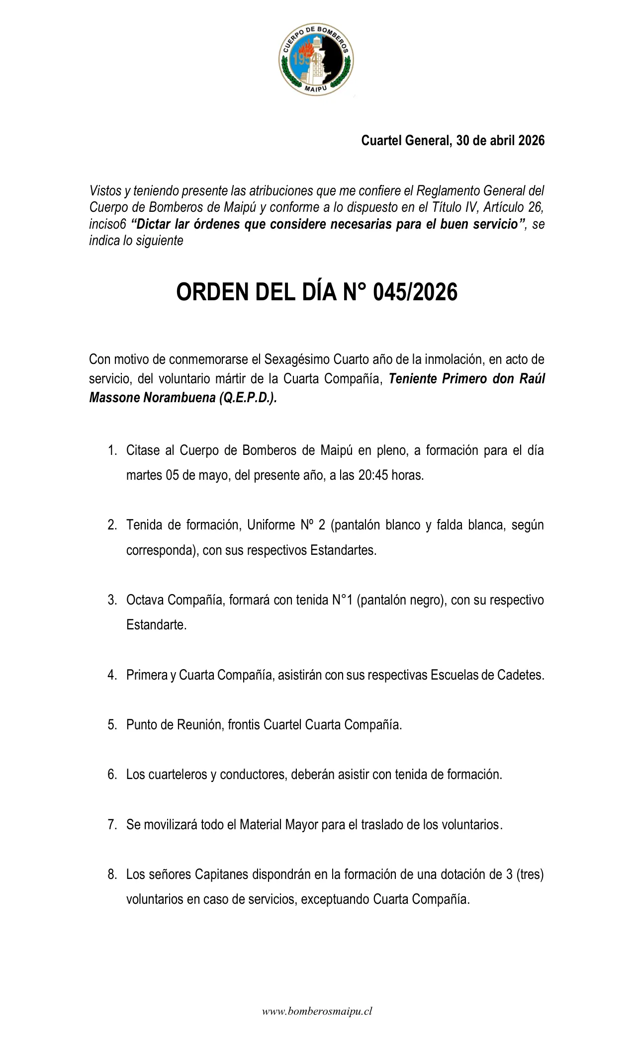 Página 1 de Orden del Día N° 45/2026
