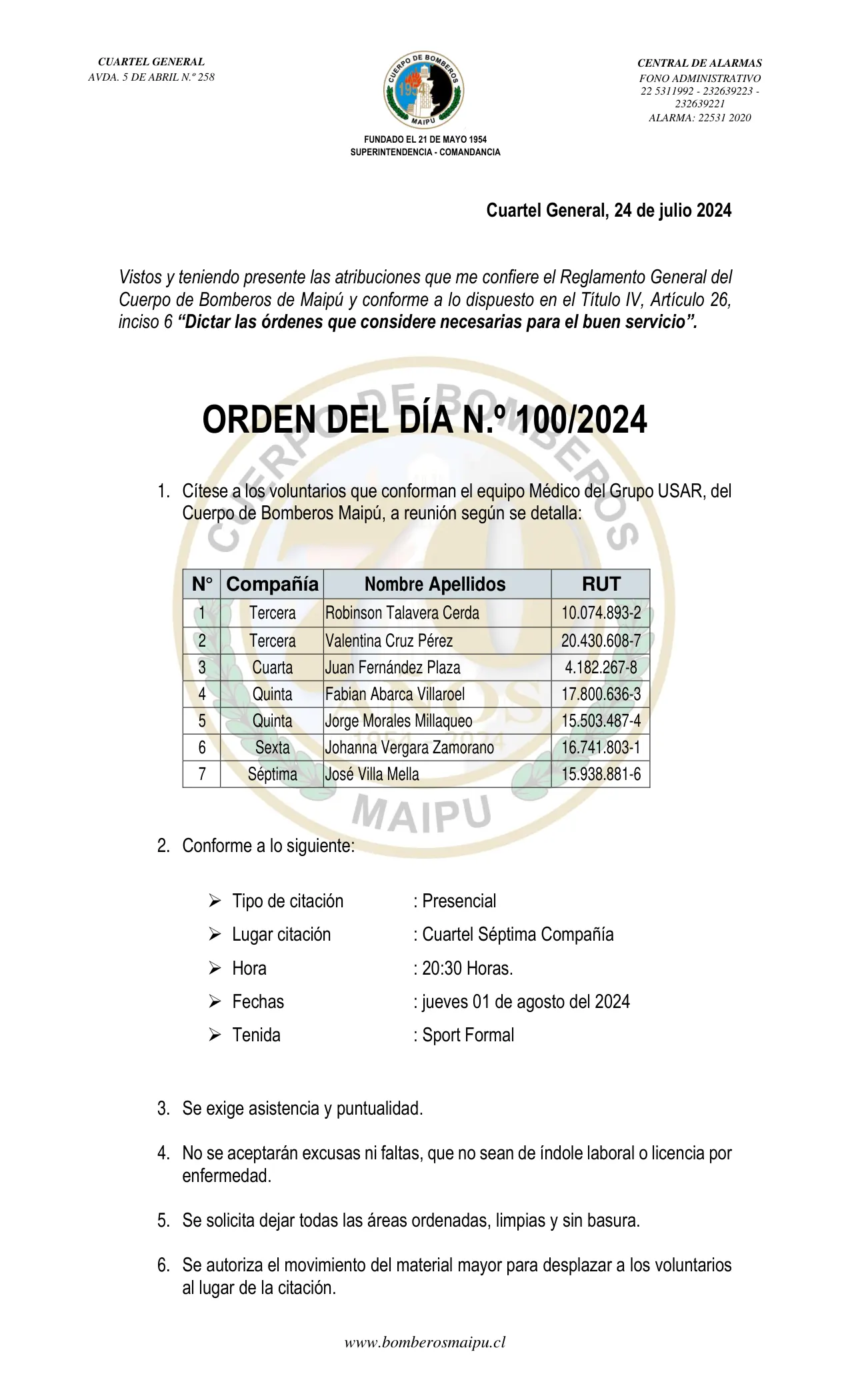 Página 1 de Orden del Día N° 100/2024