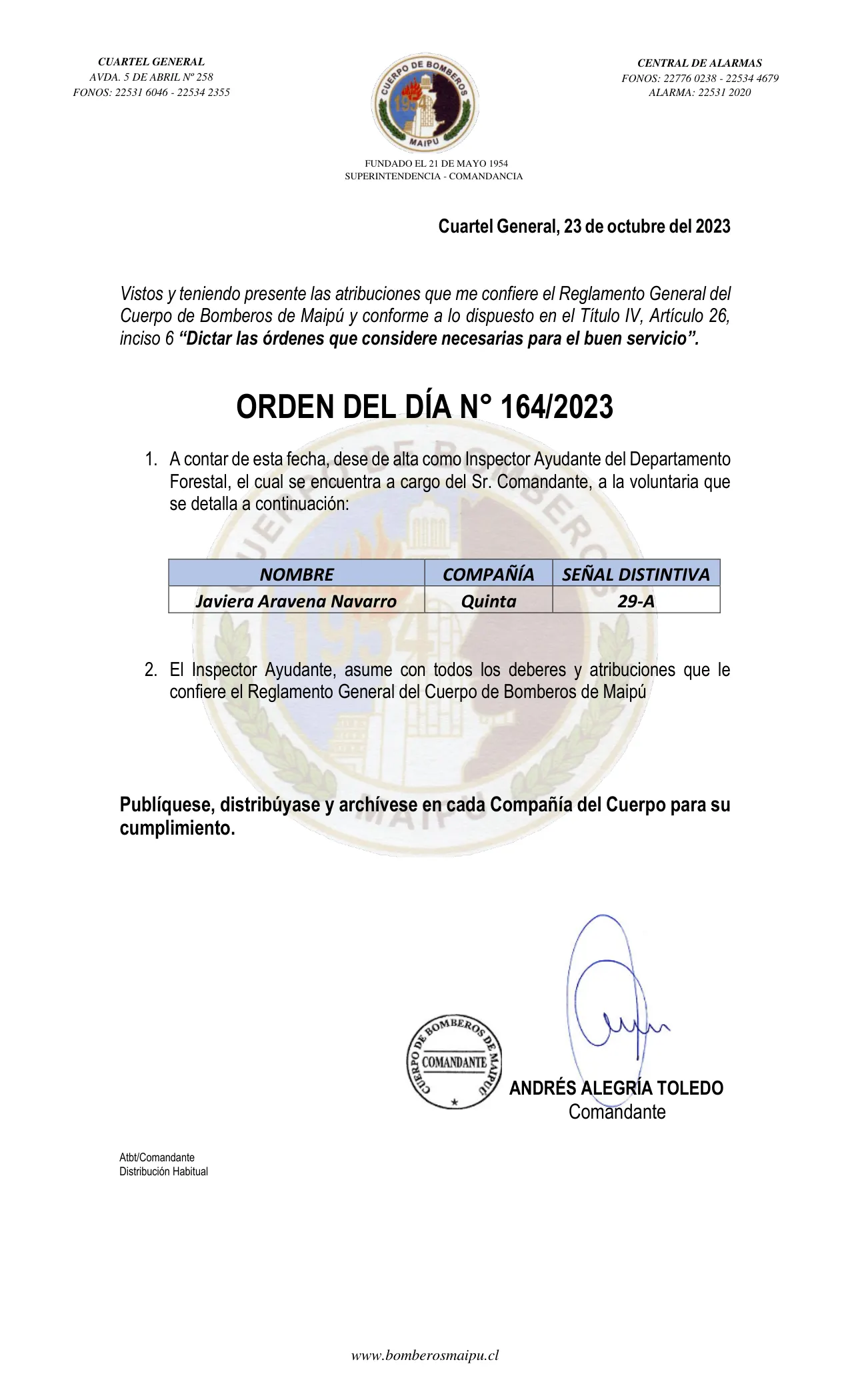 Página 1 de Orden del Día N° 164/2023