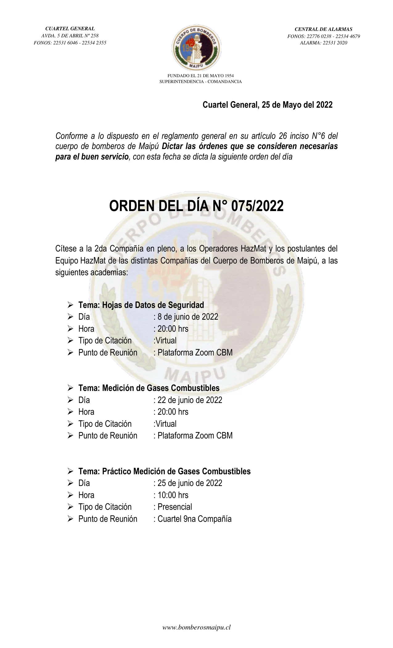 Página 1 de Orden del Día N° 75/2022