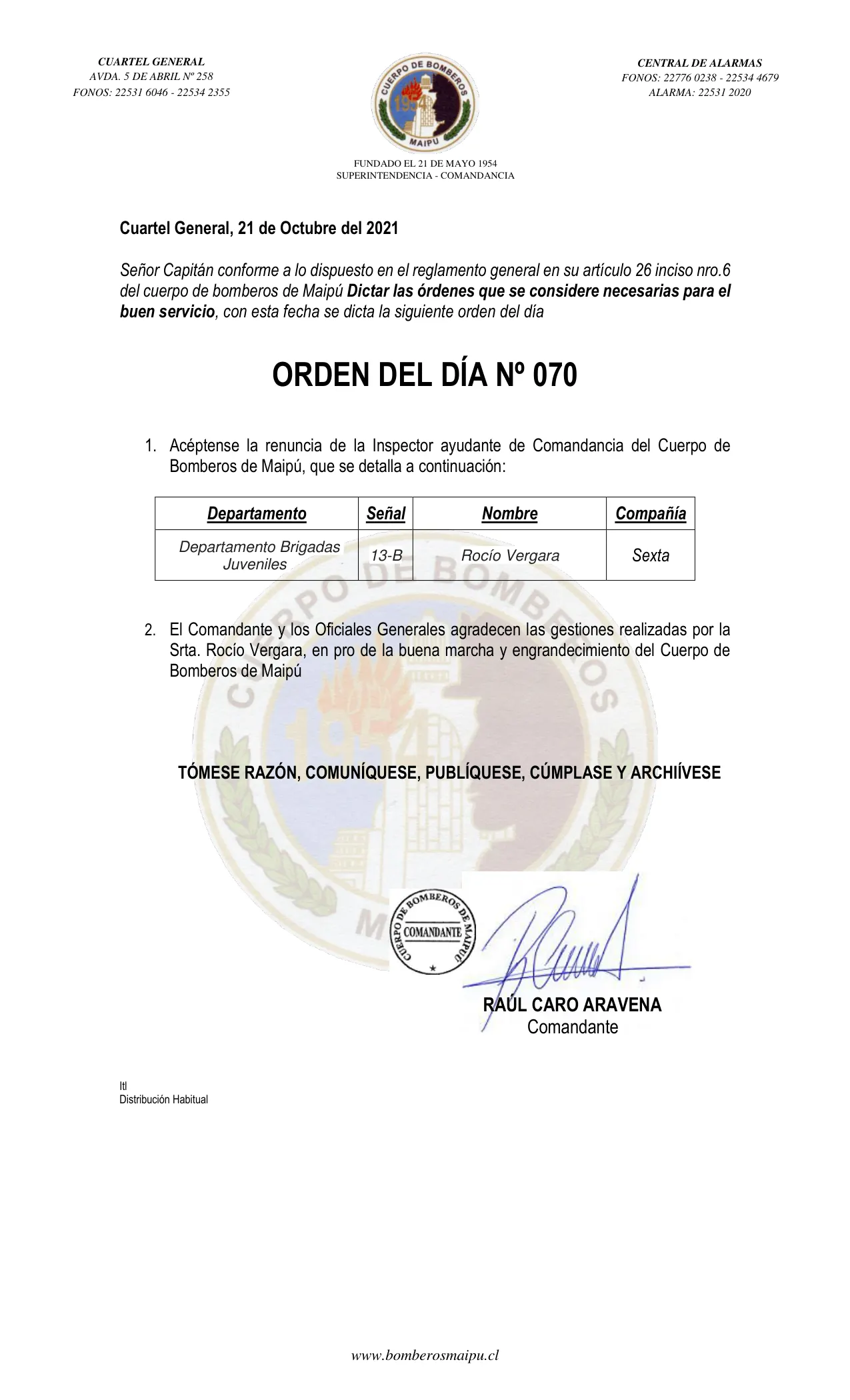 Página 1 de Orden del Día N° 70/2021
