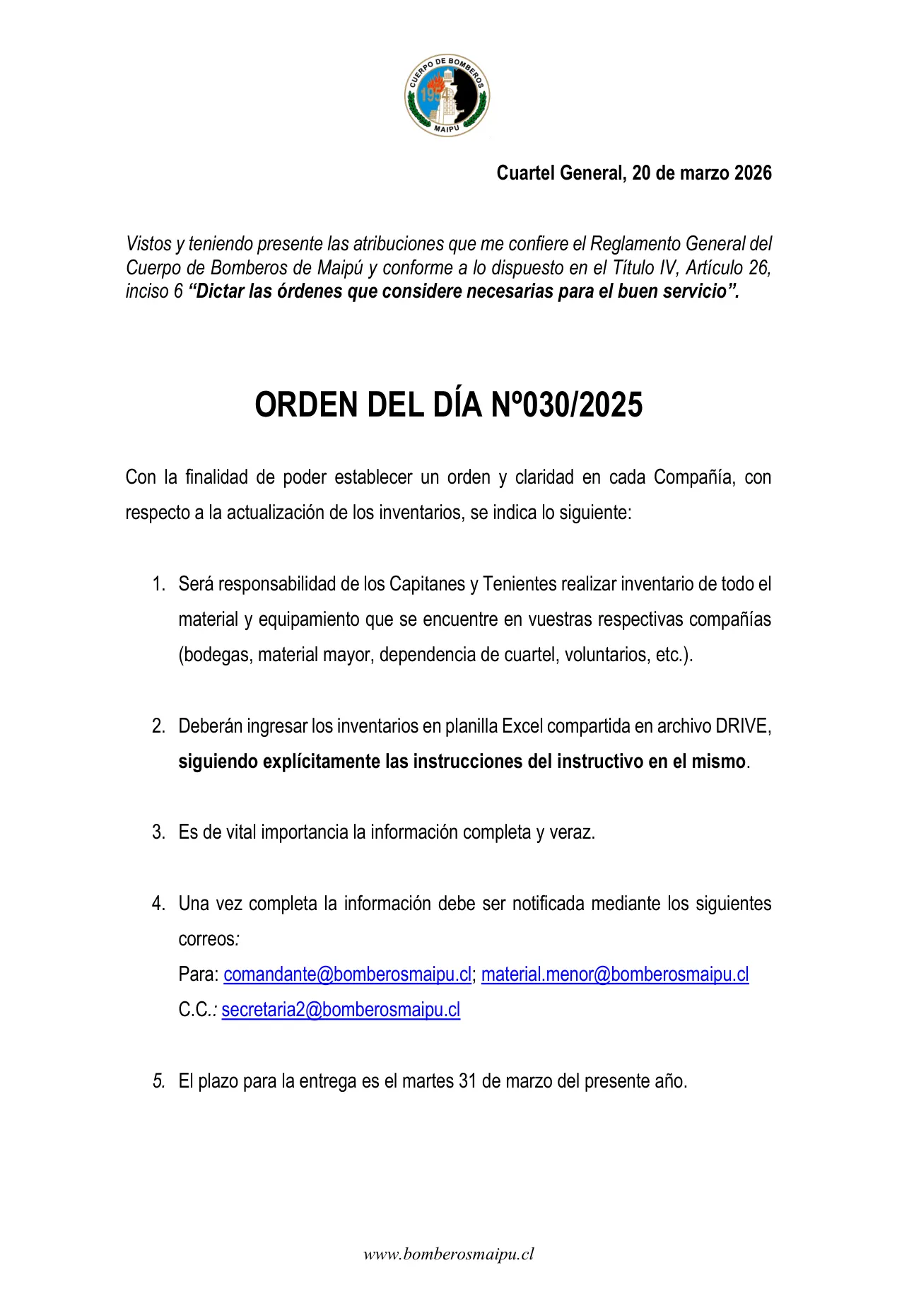Página 1 de Orden del Día N° 30/2026
