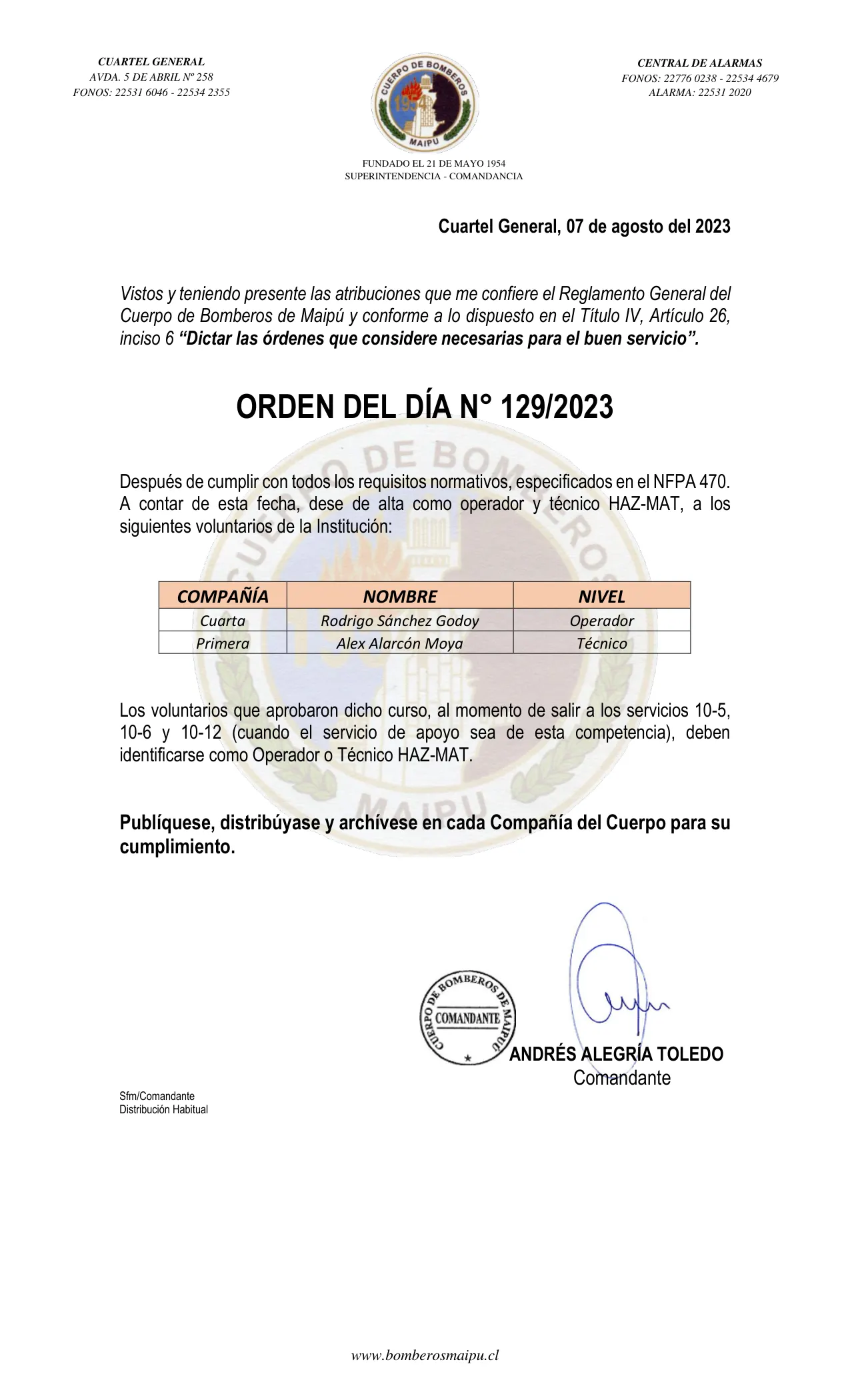 Página 1 de Orden del Día N° 129/2023