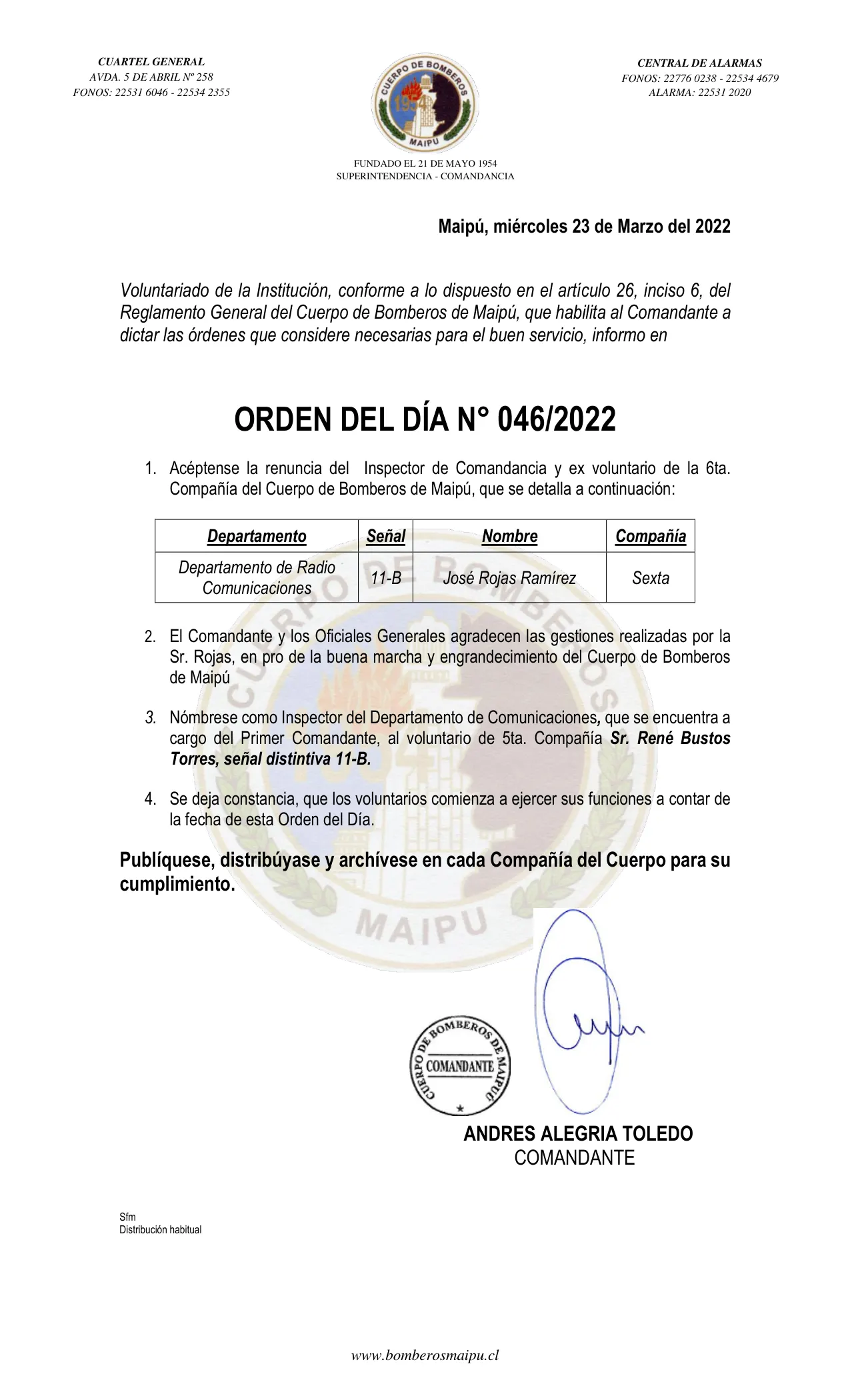 Página 1 de Orden del Día N° 46/2022
