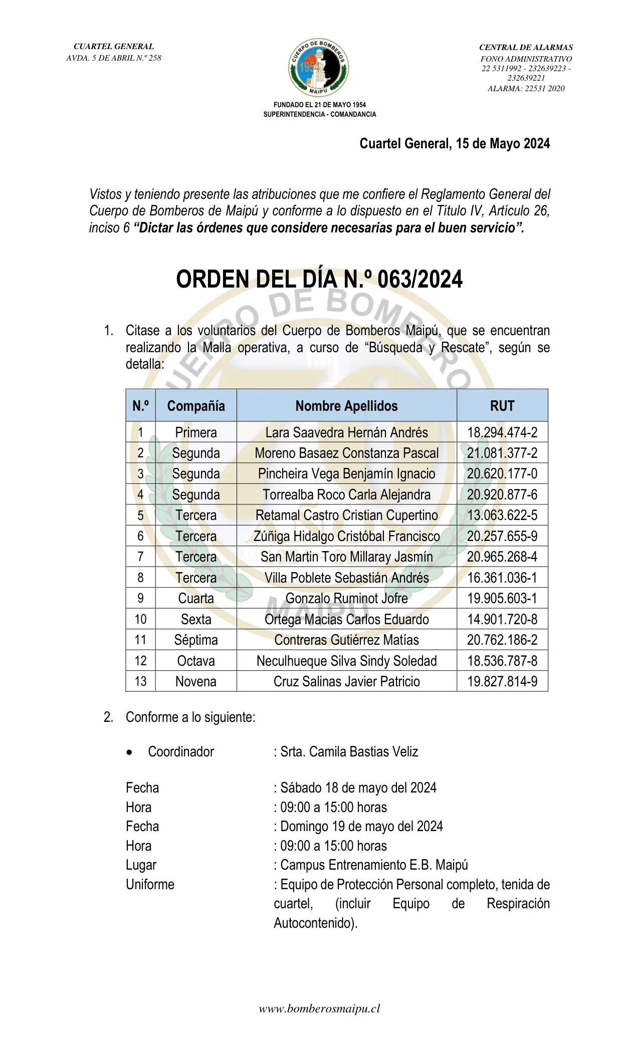 Página 1 de Orden del Día N° 63/2024