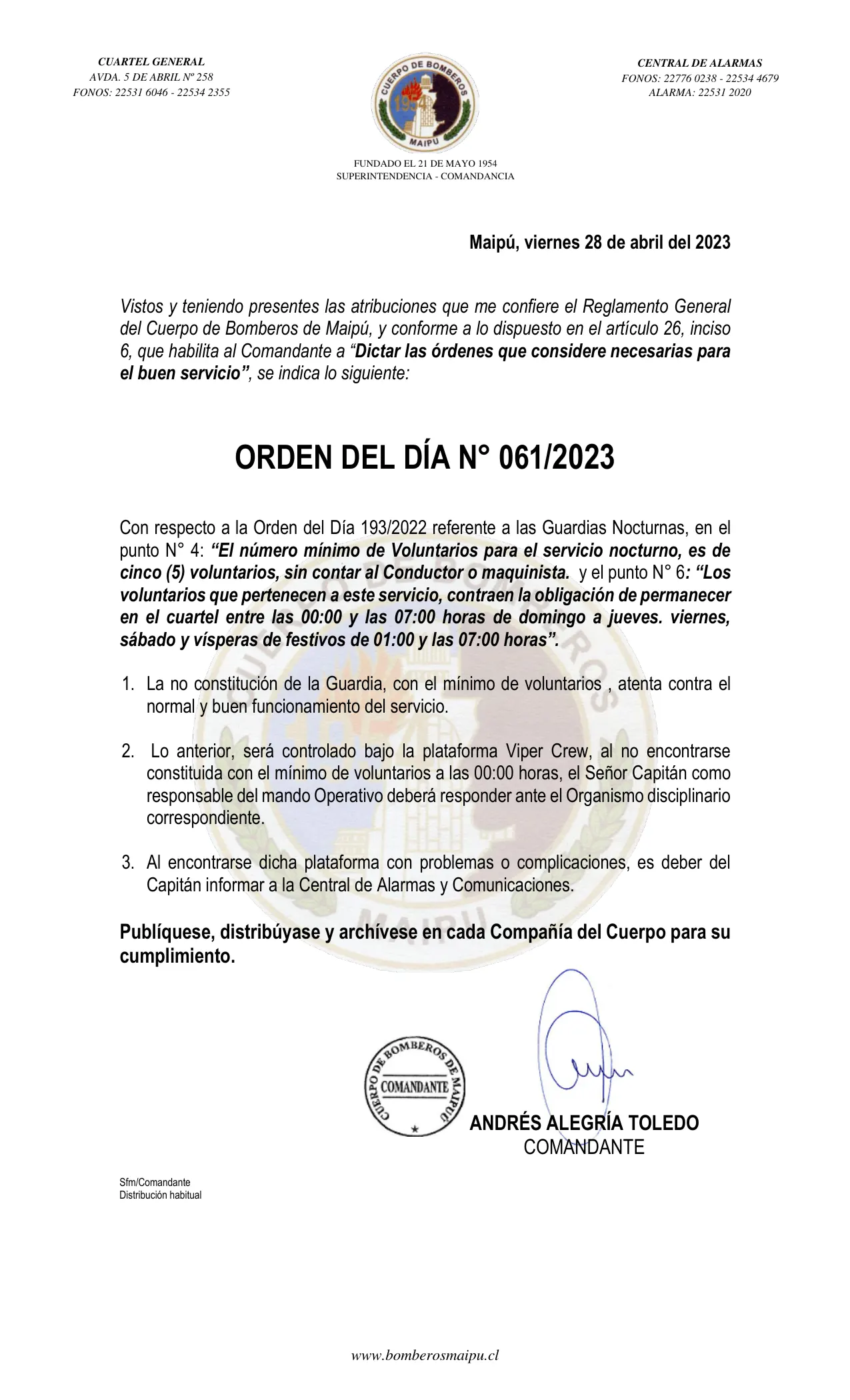 Página 1 de Orden del Día N° 61/2023