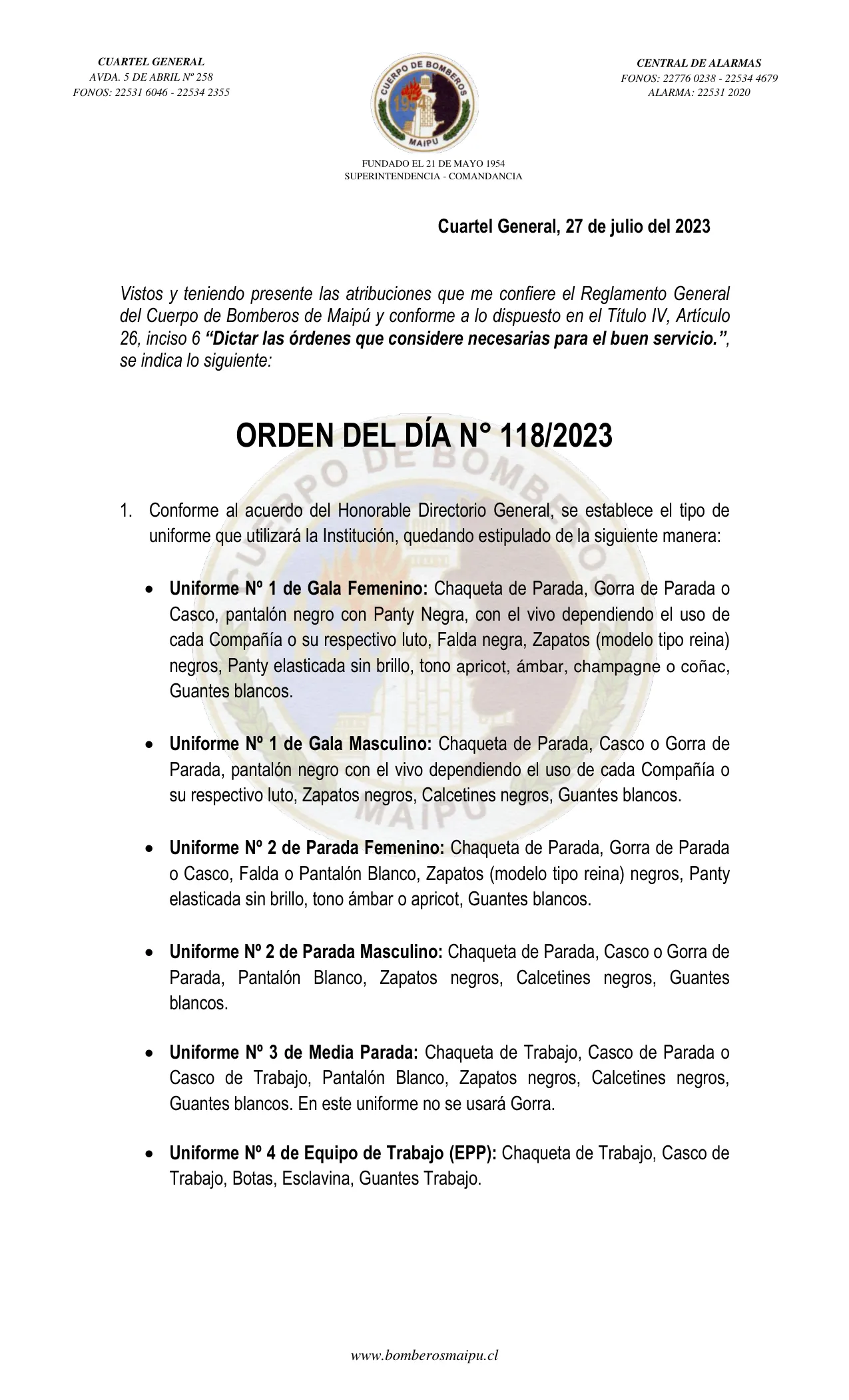 Página 1 de Orden del Día N° 118/2023