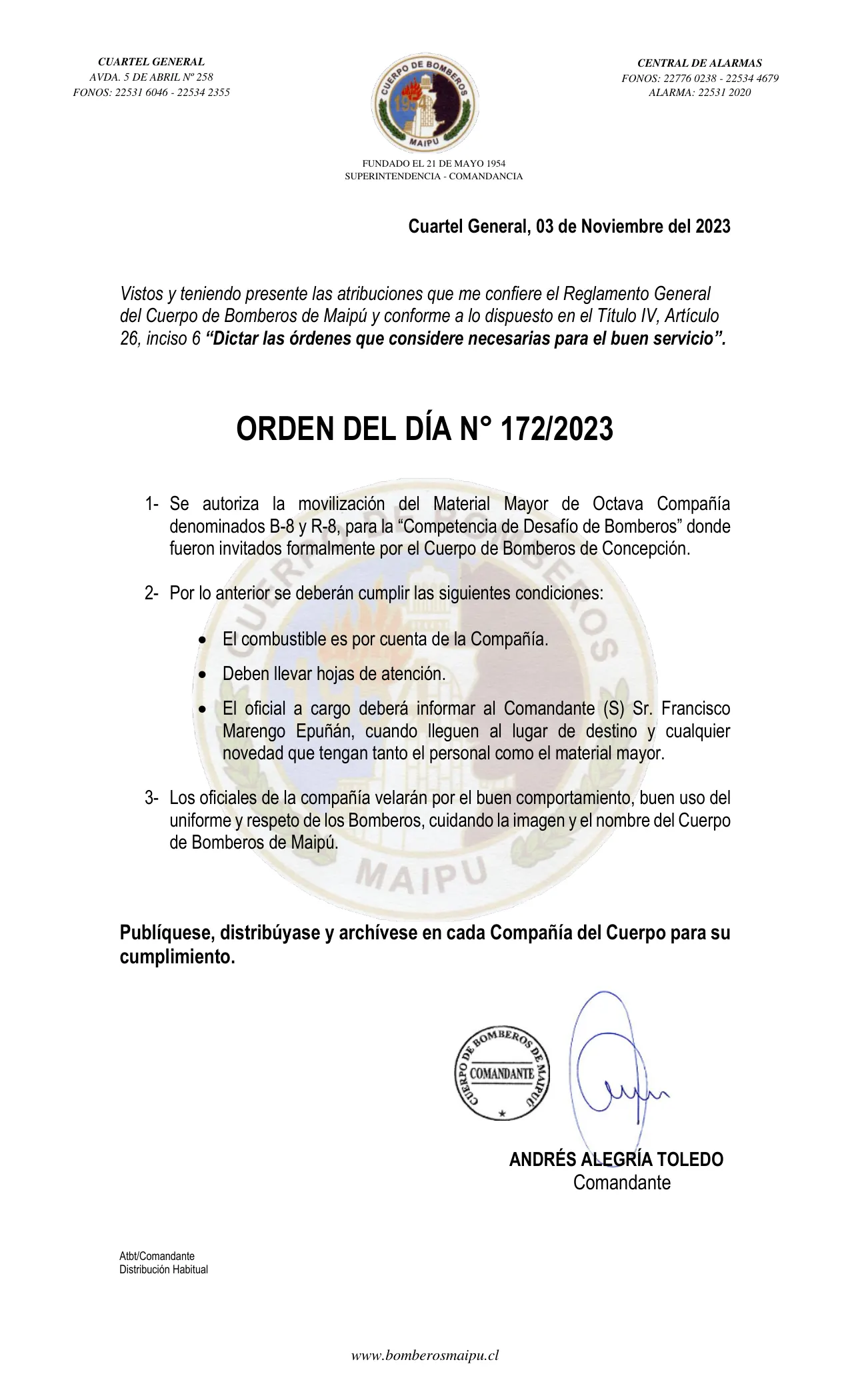 Página 1 de Orden del Día N° 172/2023