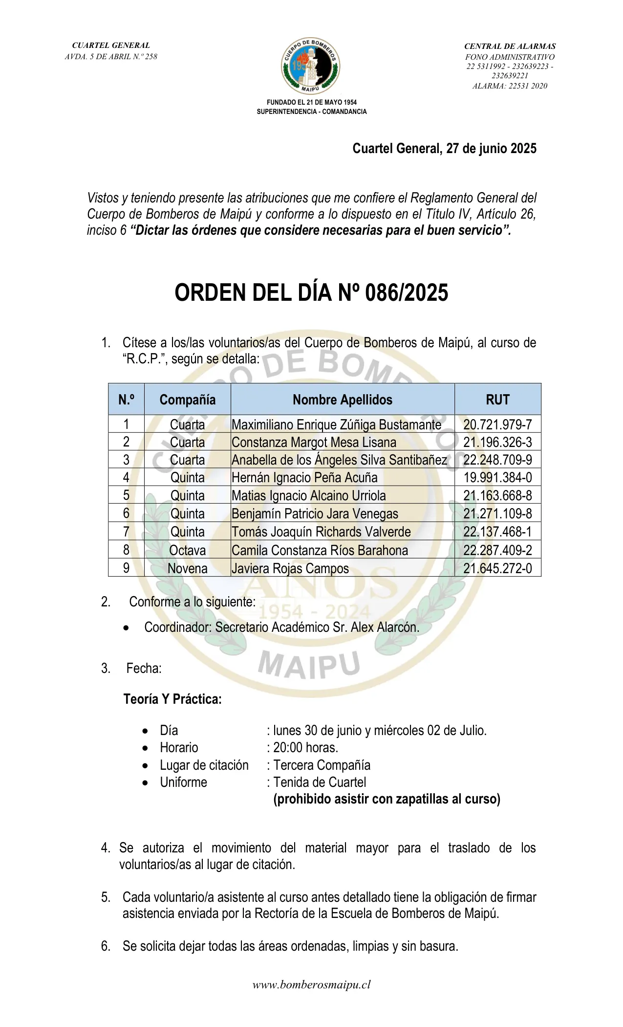 Orden del Día N° 86/2025