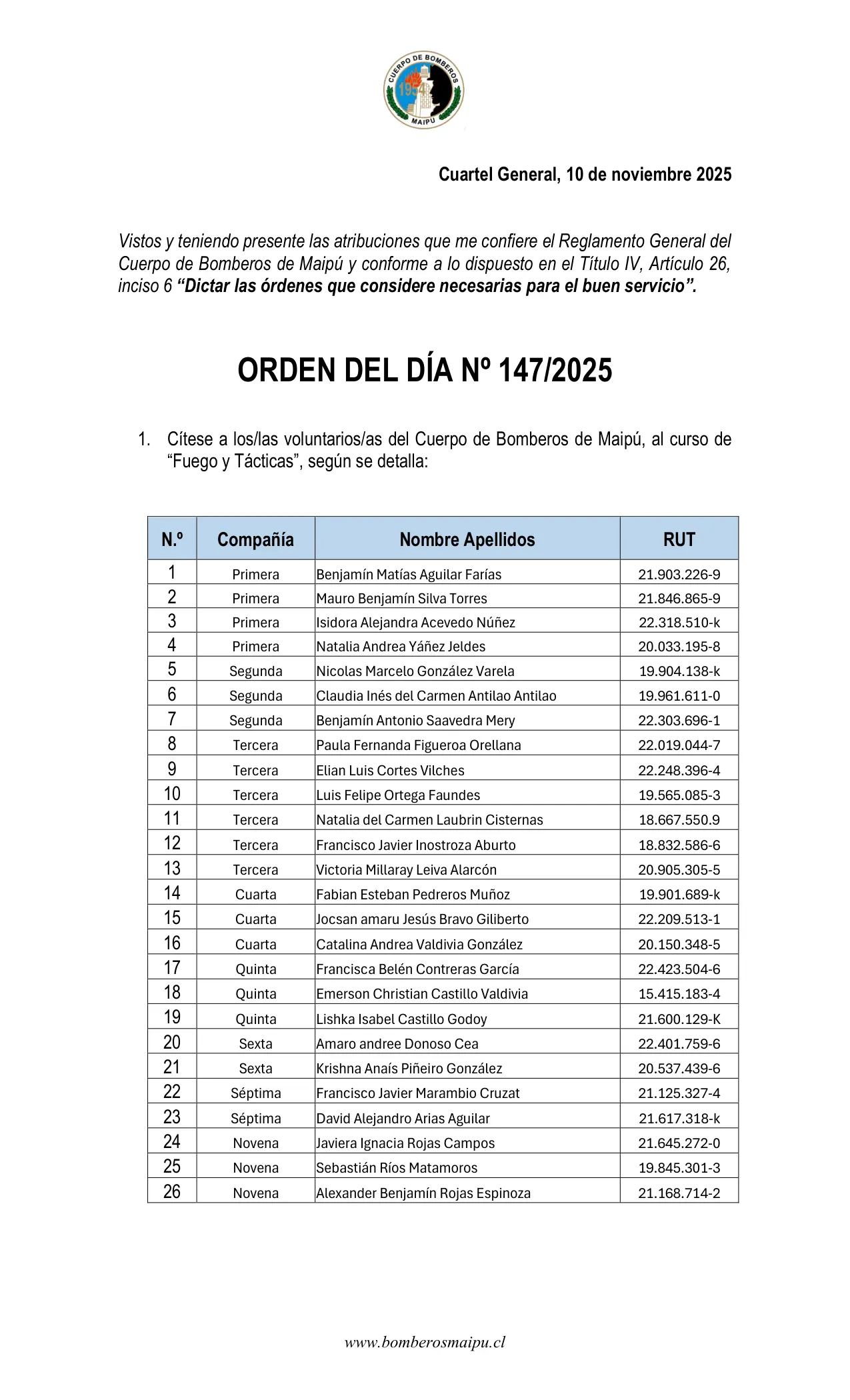 Página 1 de Orden del Día N° 147/2025