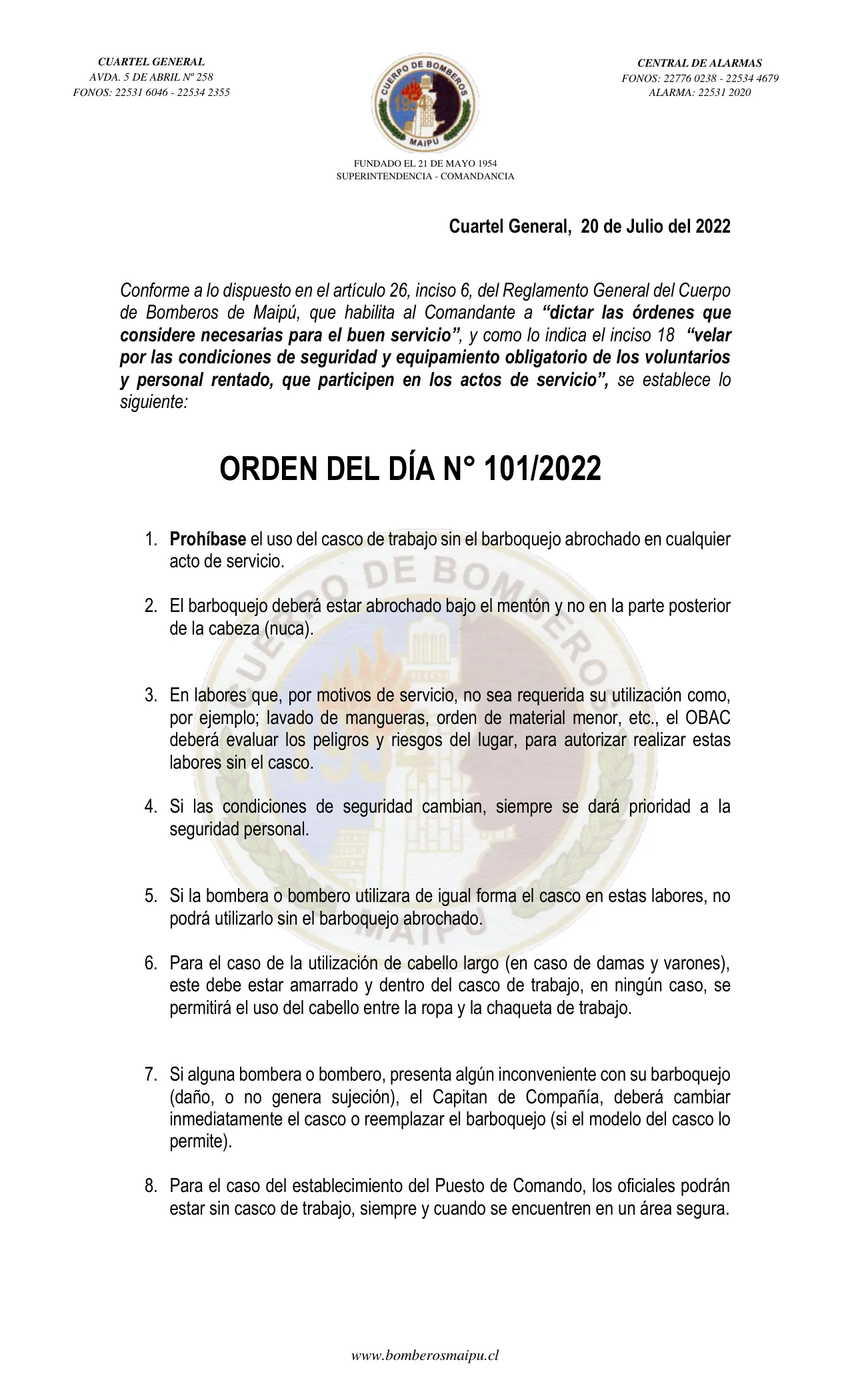 Página 1 de Orden del Día N° 101/2022