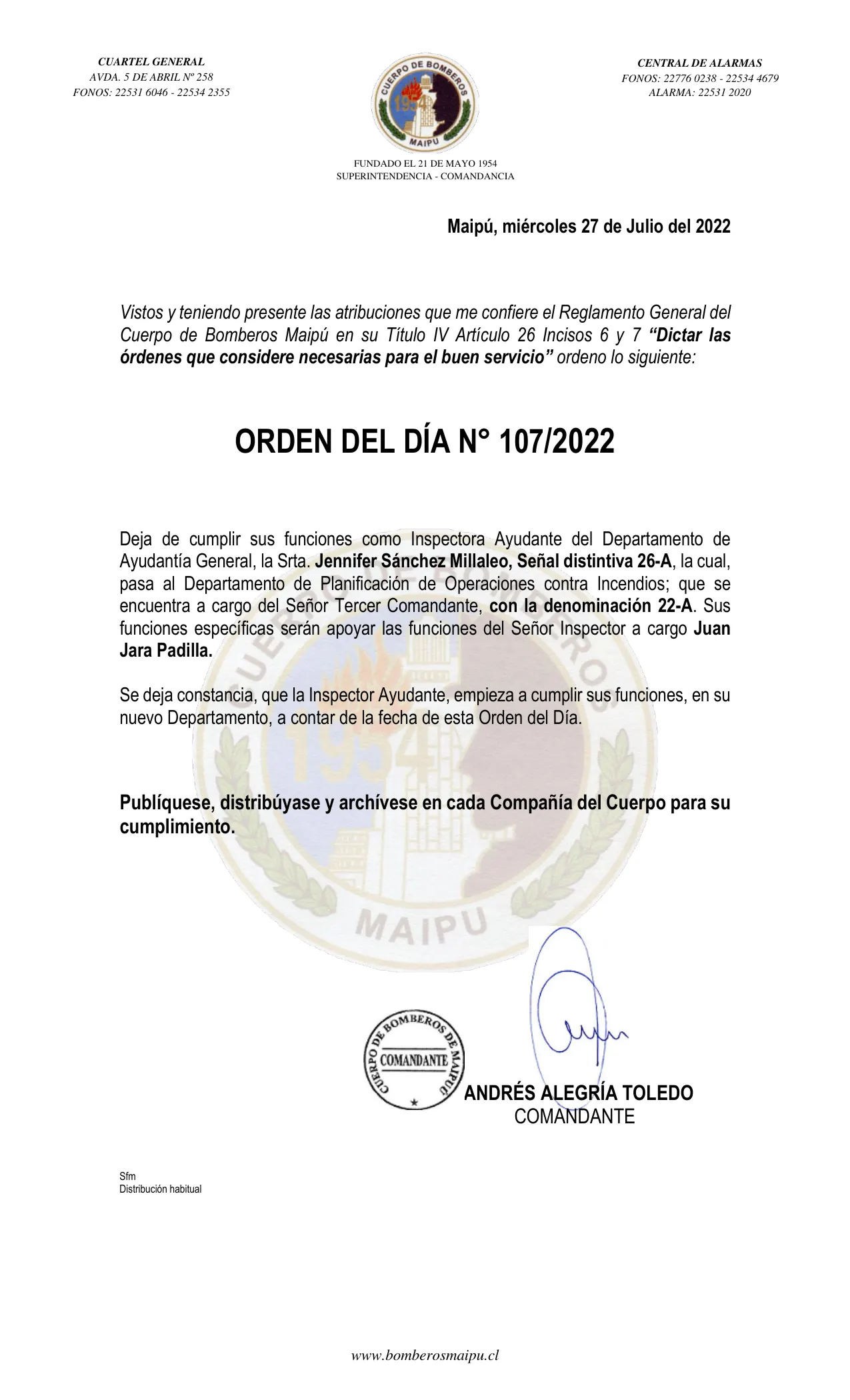 Página 1 de Orden del Día N° 107/2022