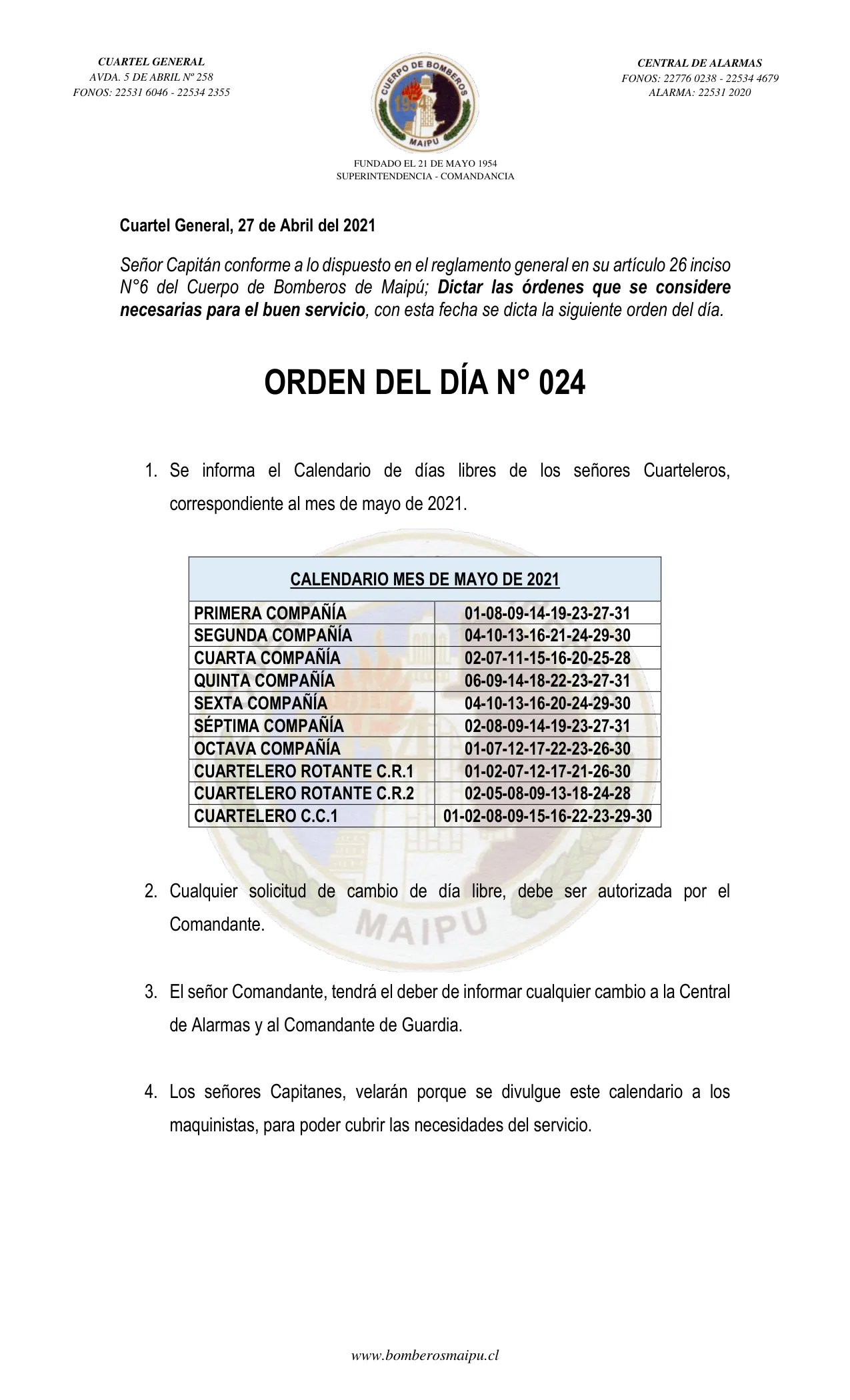 Página 1 de Orden del Día N° 24/2021