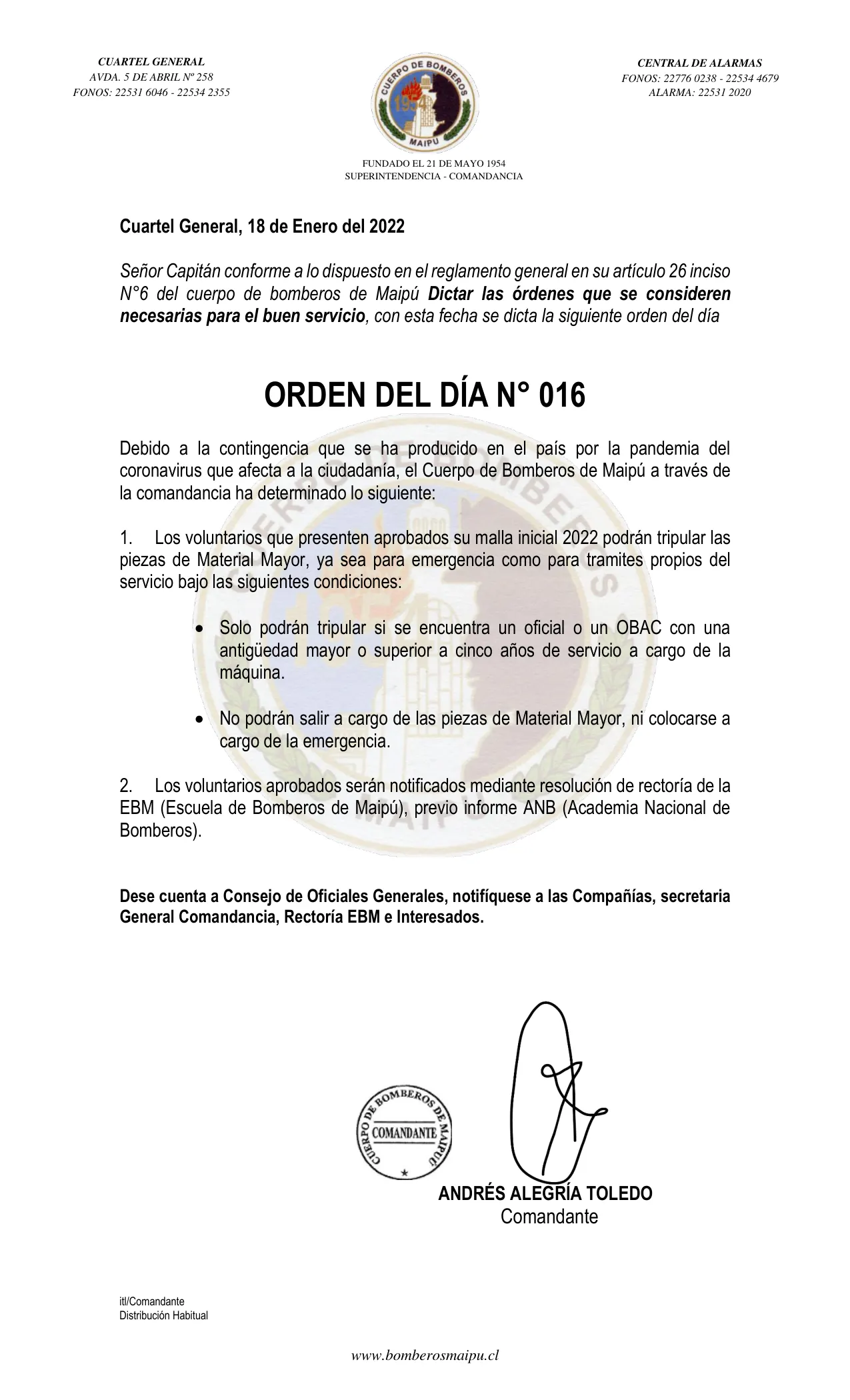 Página 1 de Orden del Día N° 16/2022