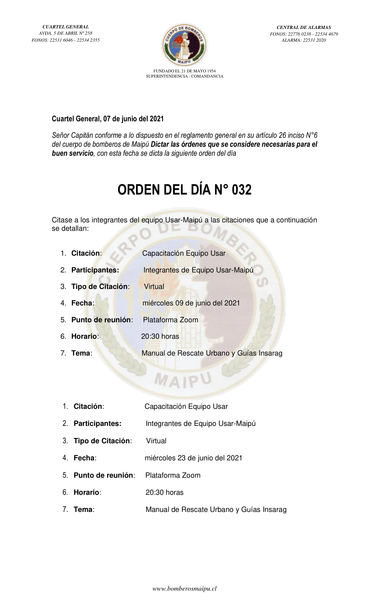 Página 1 de Orden del Día N° 32/2021