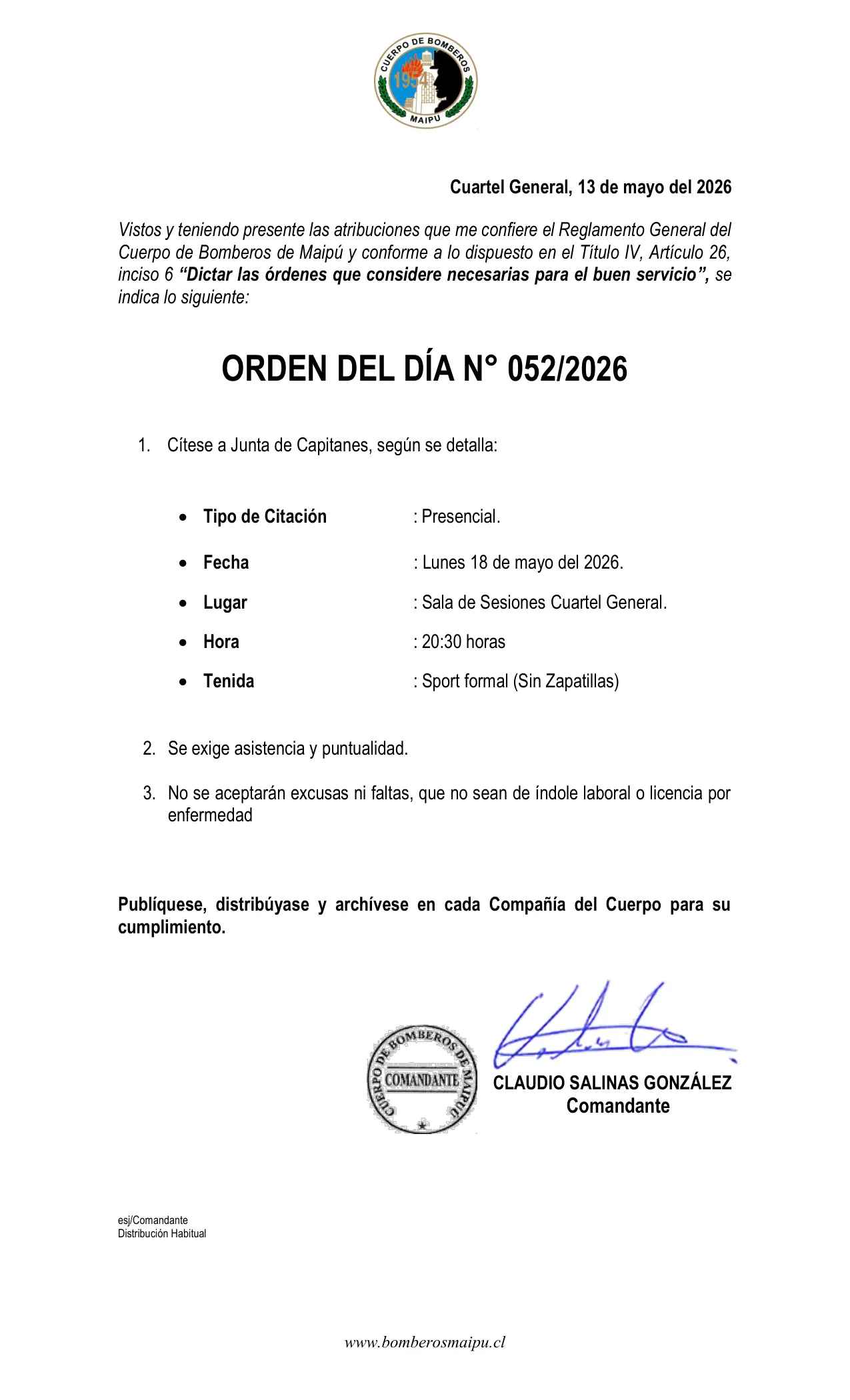 Orden del Día N° 52/2026