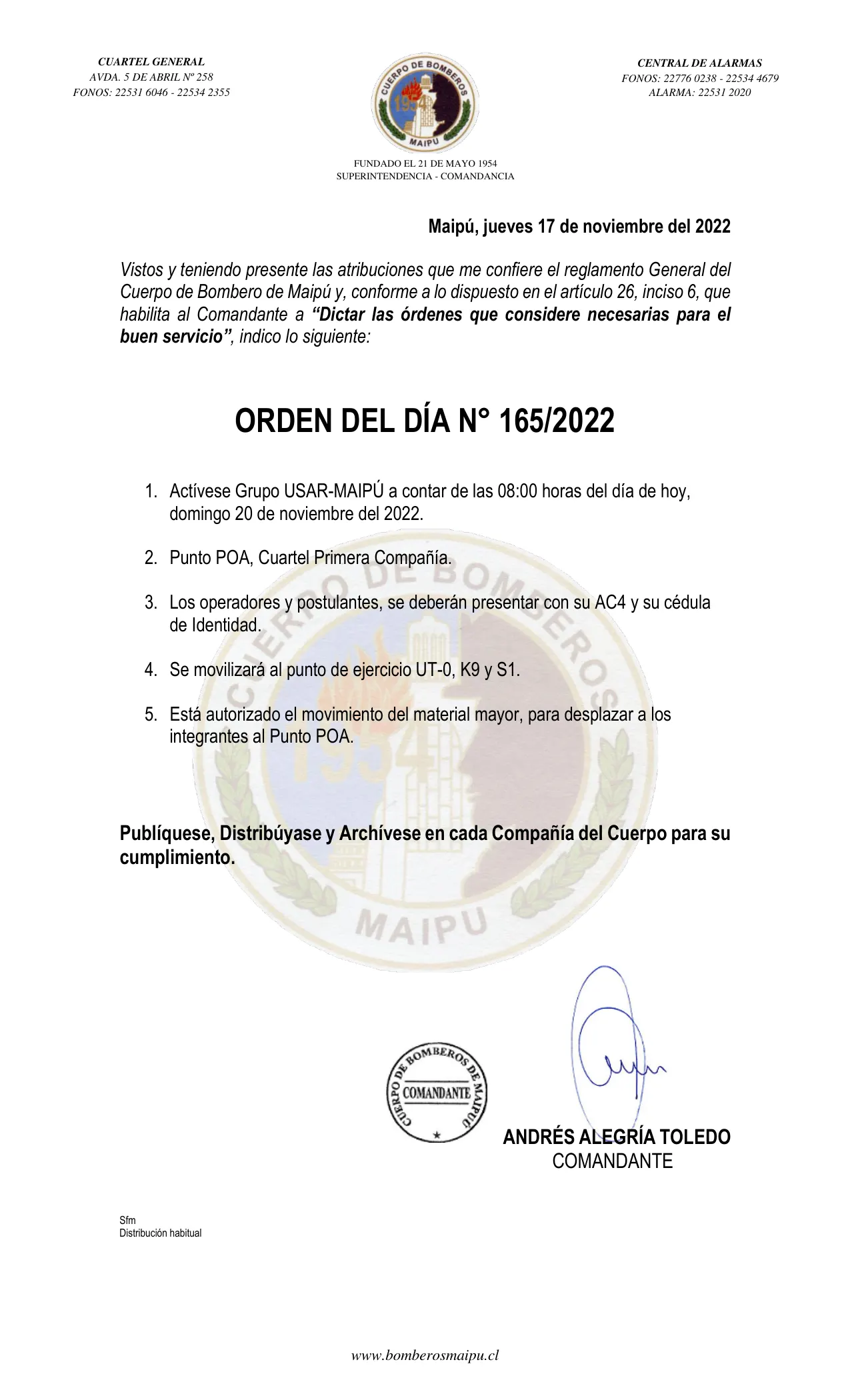 Página 1 de Orden del Día N° 165/2022
