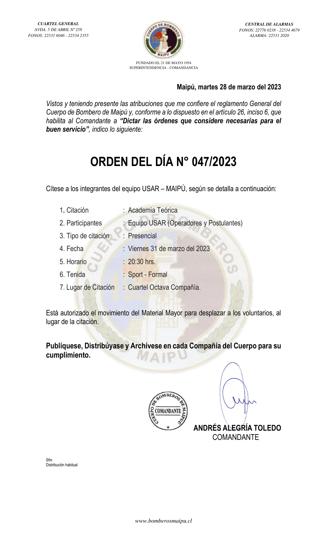 Página 1 de Orden del Día N° 47/2023