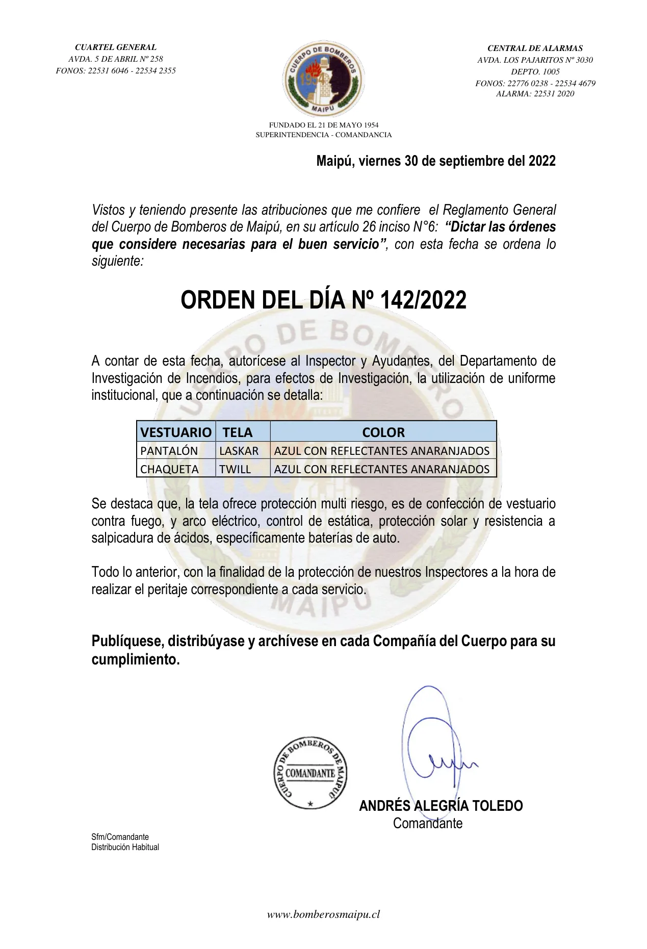 Página 1 de Orden del Día N° 142/2022