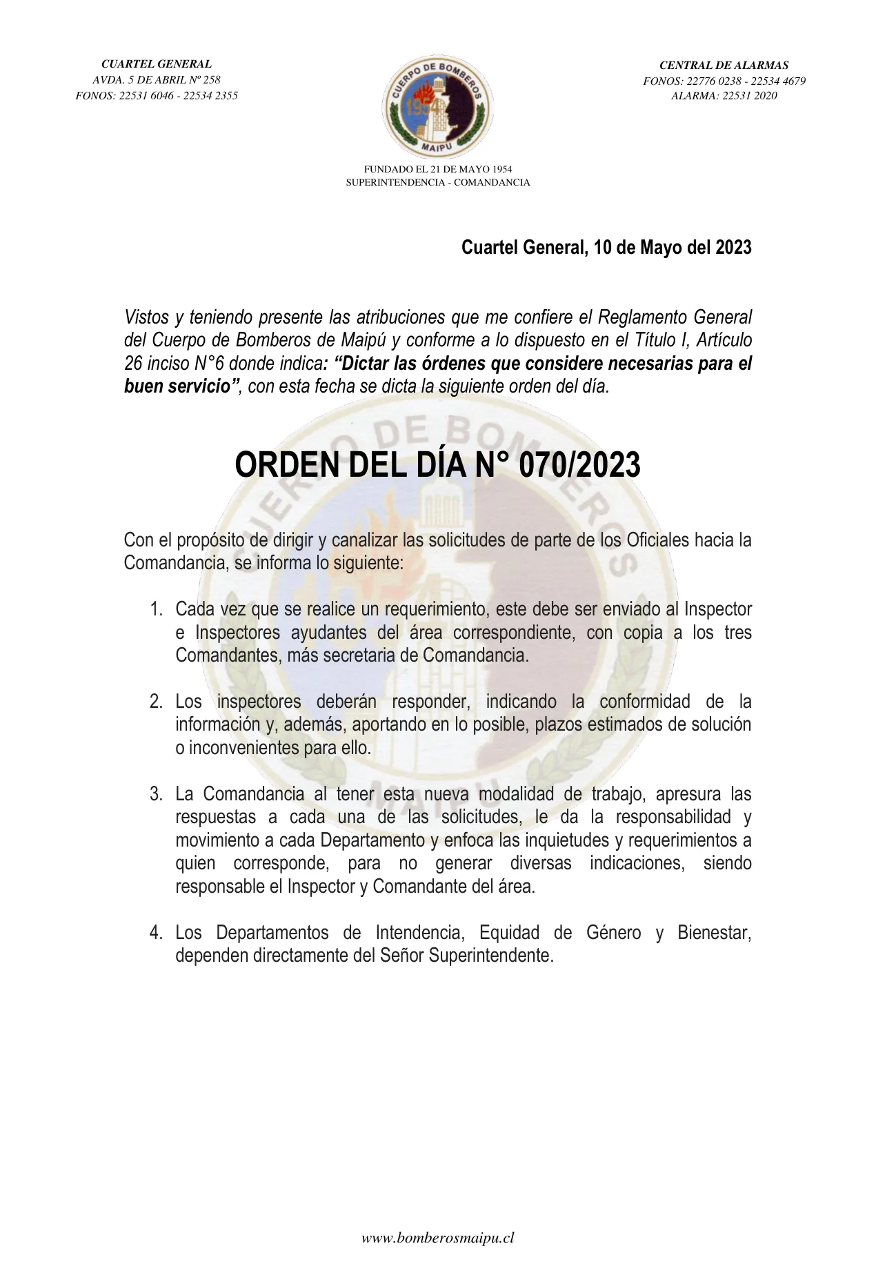 Página 1 de Orden del Día N° 70/2023