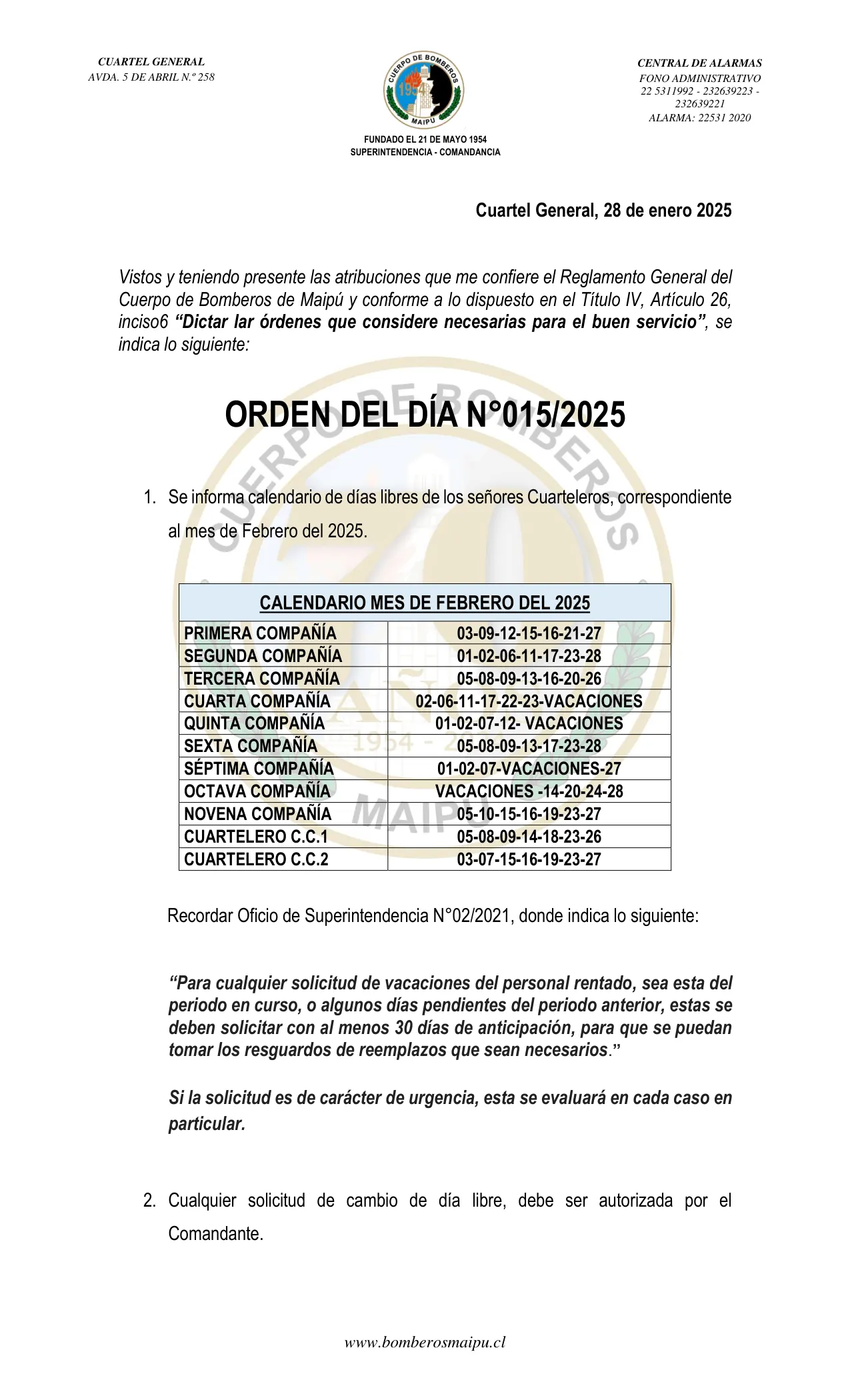 Página 1 de Orden del Día N° 15/2025