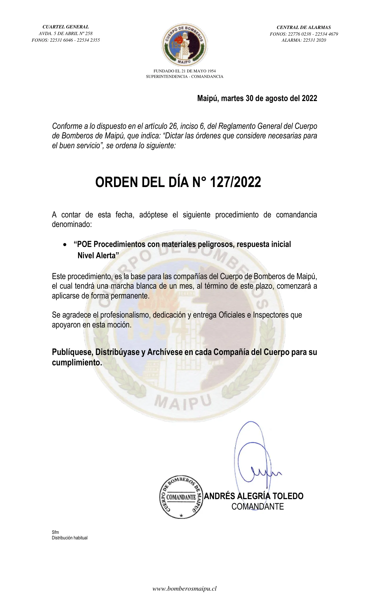 Página 1 de Orden del Día N° 127/2022
