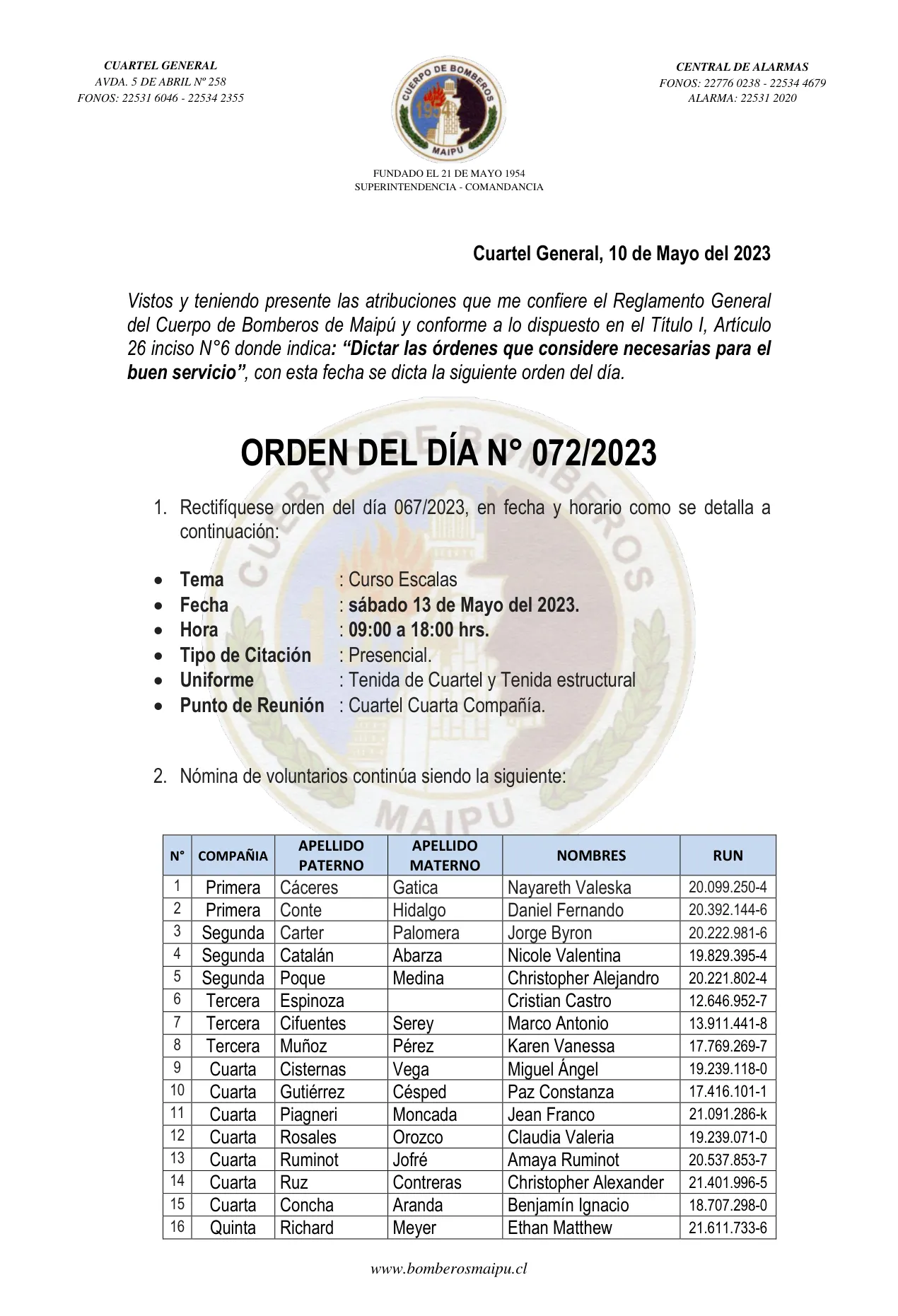Página 1 de Orden del Día N° 72/2023