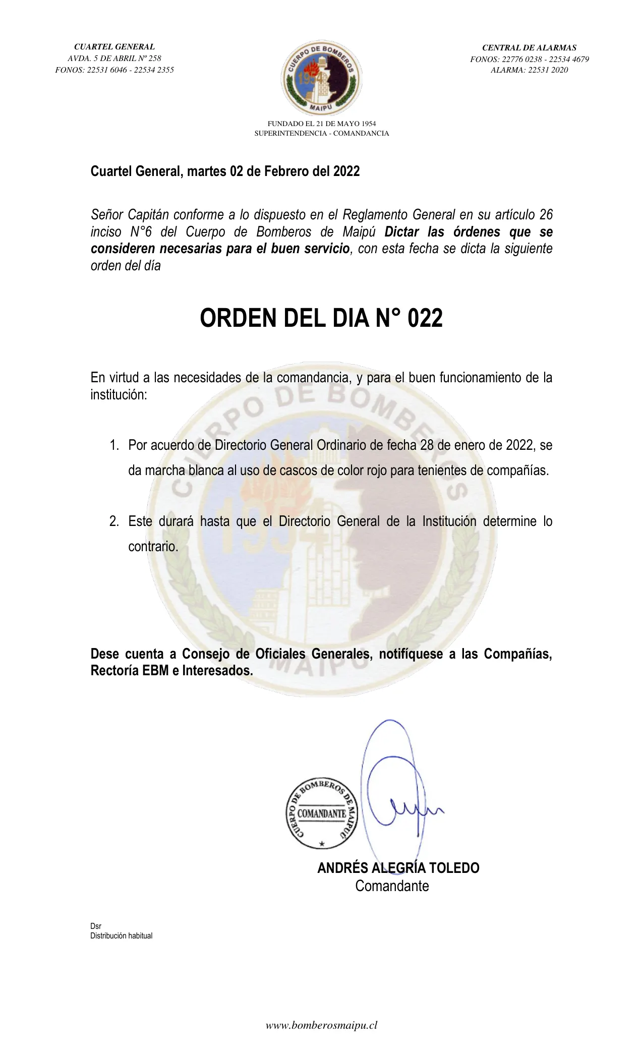 Página 1 de Orden del Día N° 22/2022