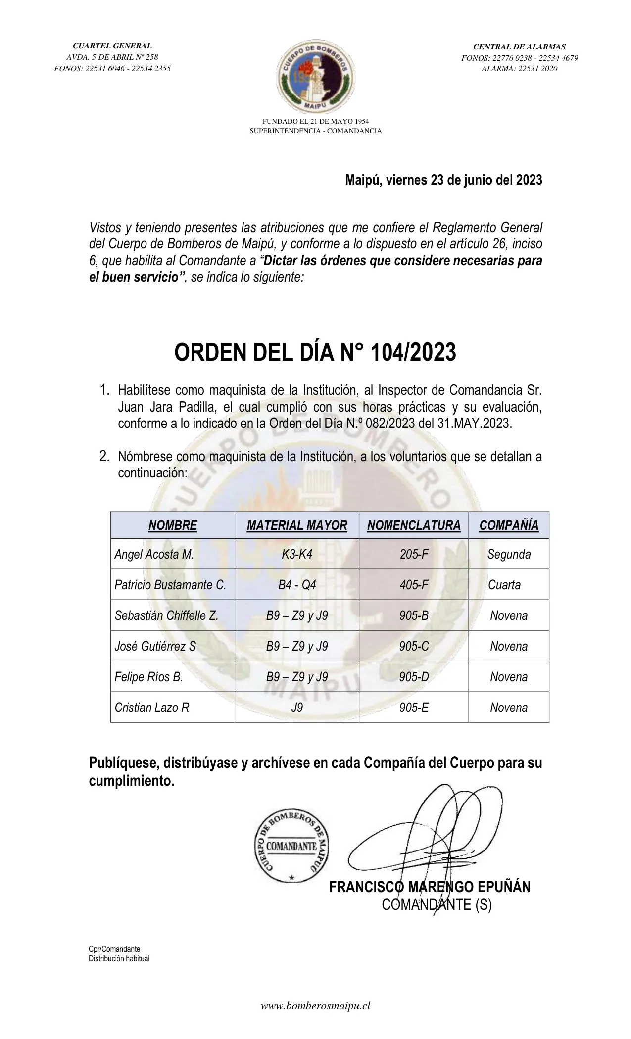Página 1 de Orden del Día N° 104/2023