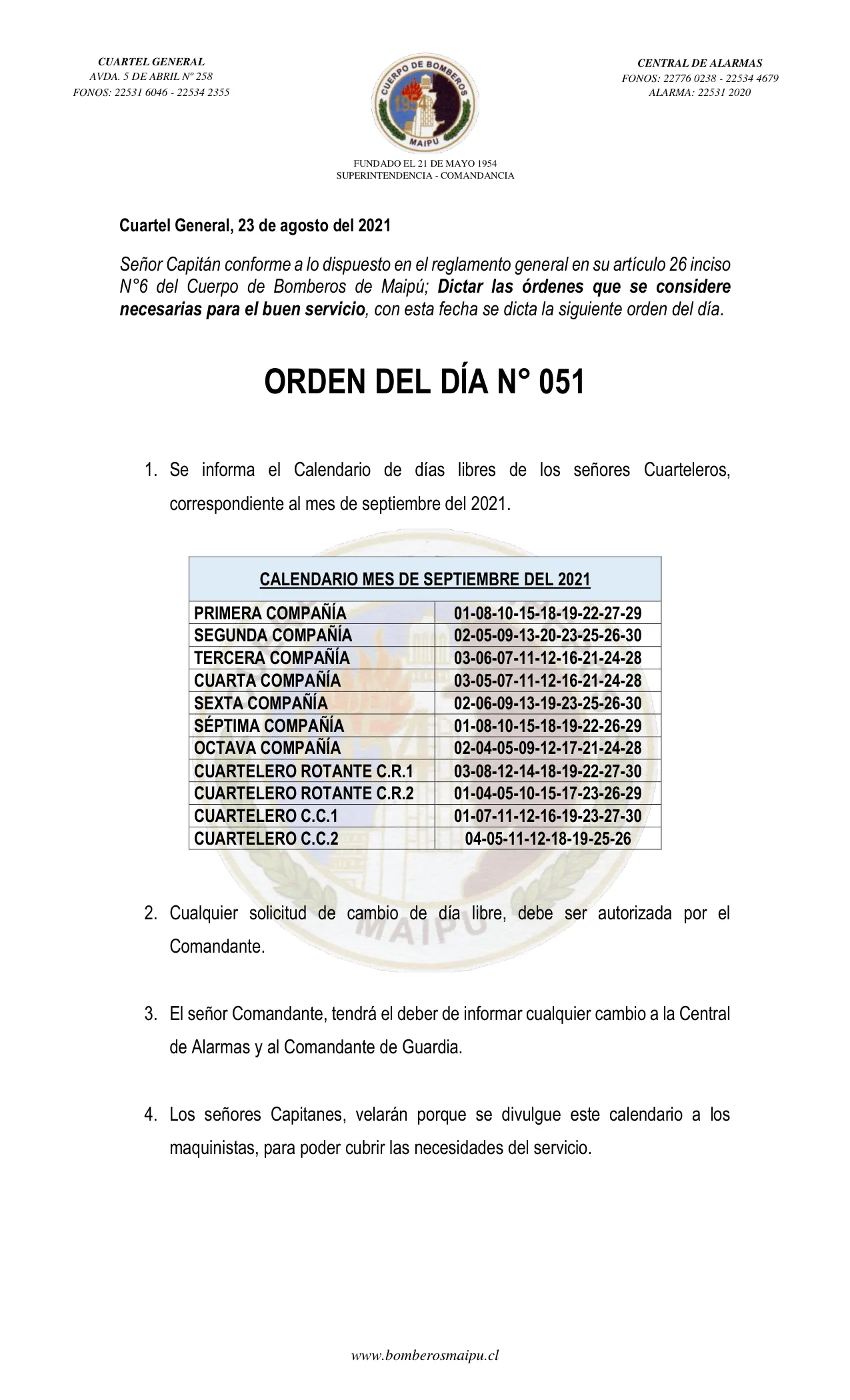 Página 1 de Orden del Día N° 51/2021