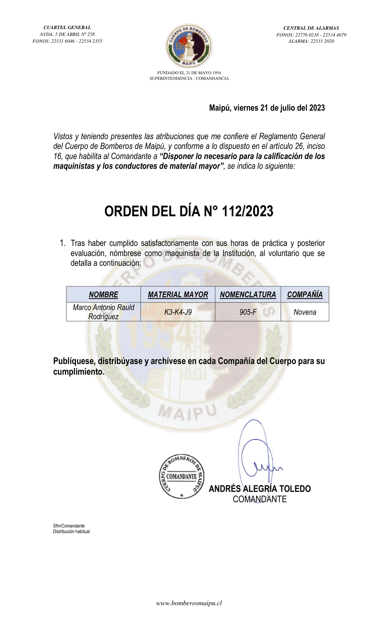 Página 1 de Orden del Día N° 112/2023