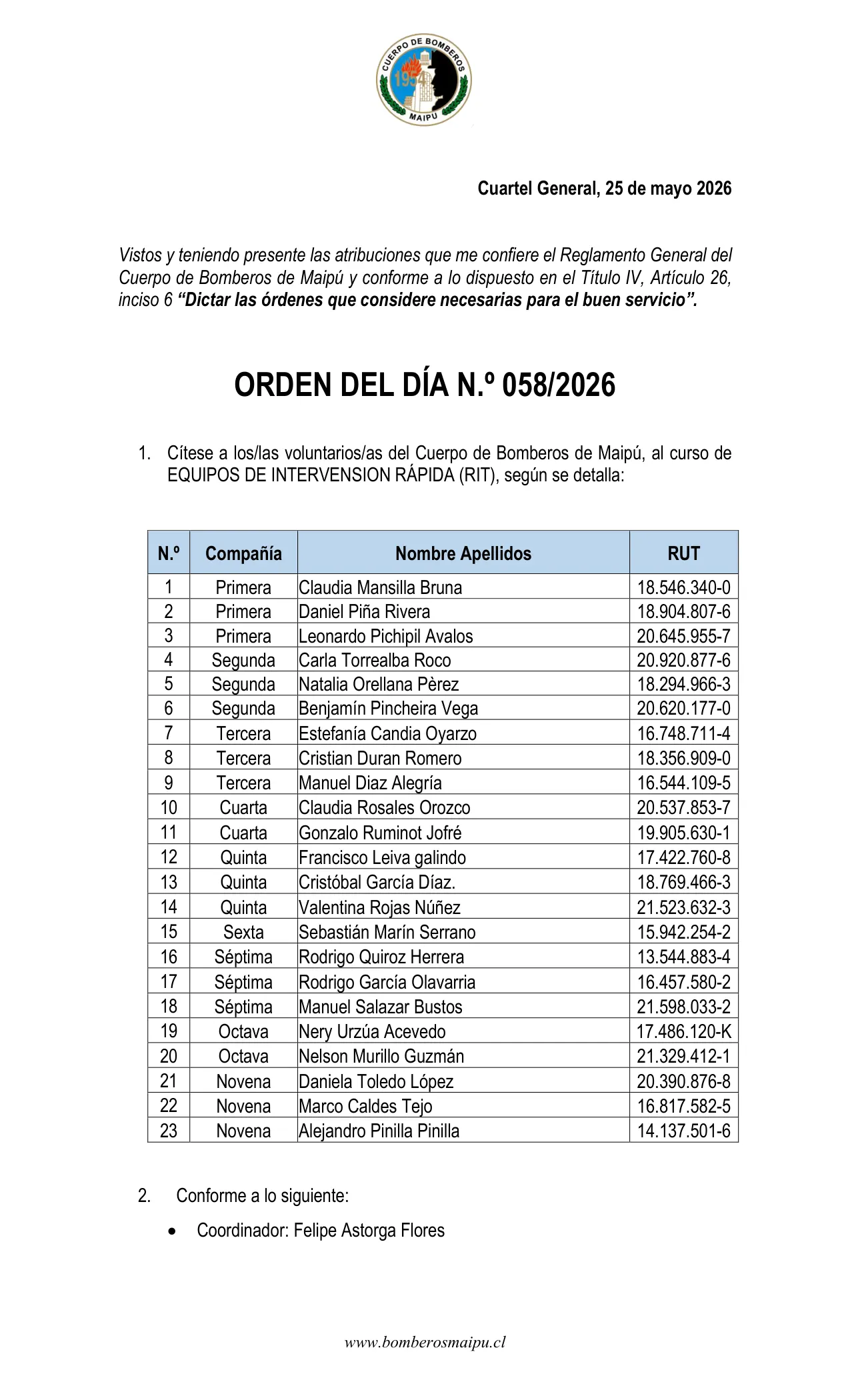 Página 1 de Orden del Día N° 58/2026