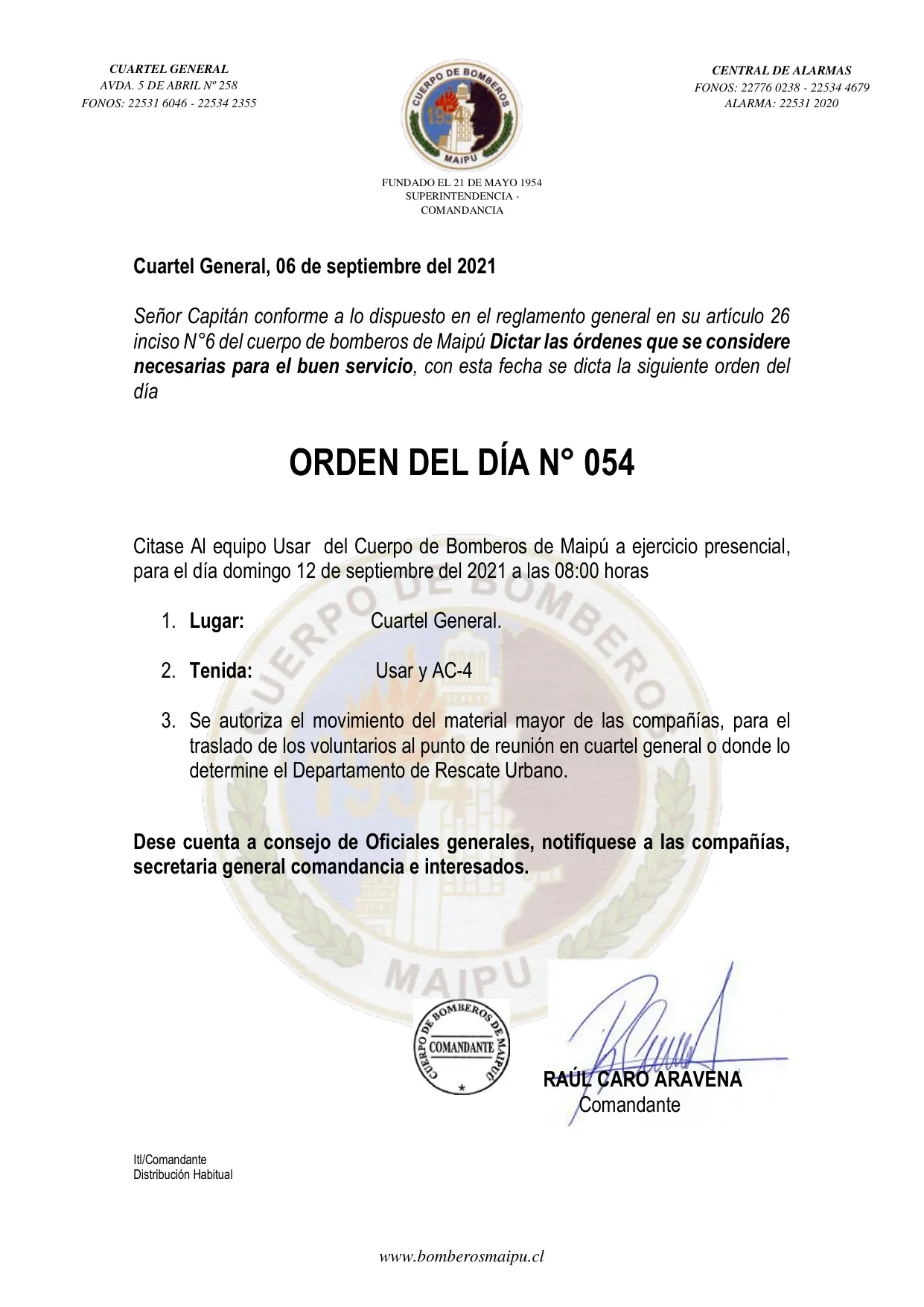 Página 1 de Orden del Día N° 54/2021