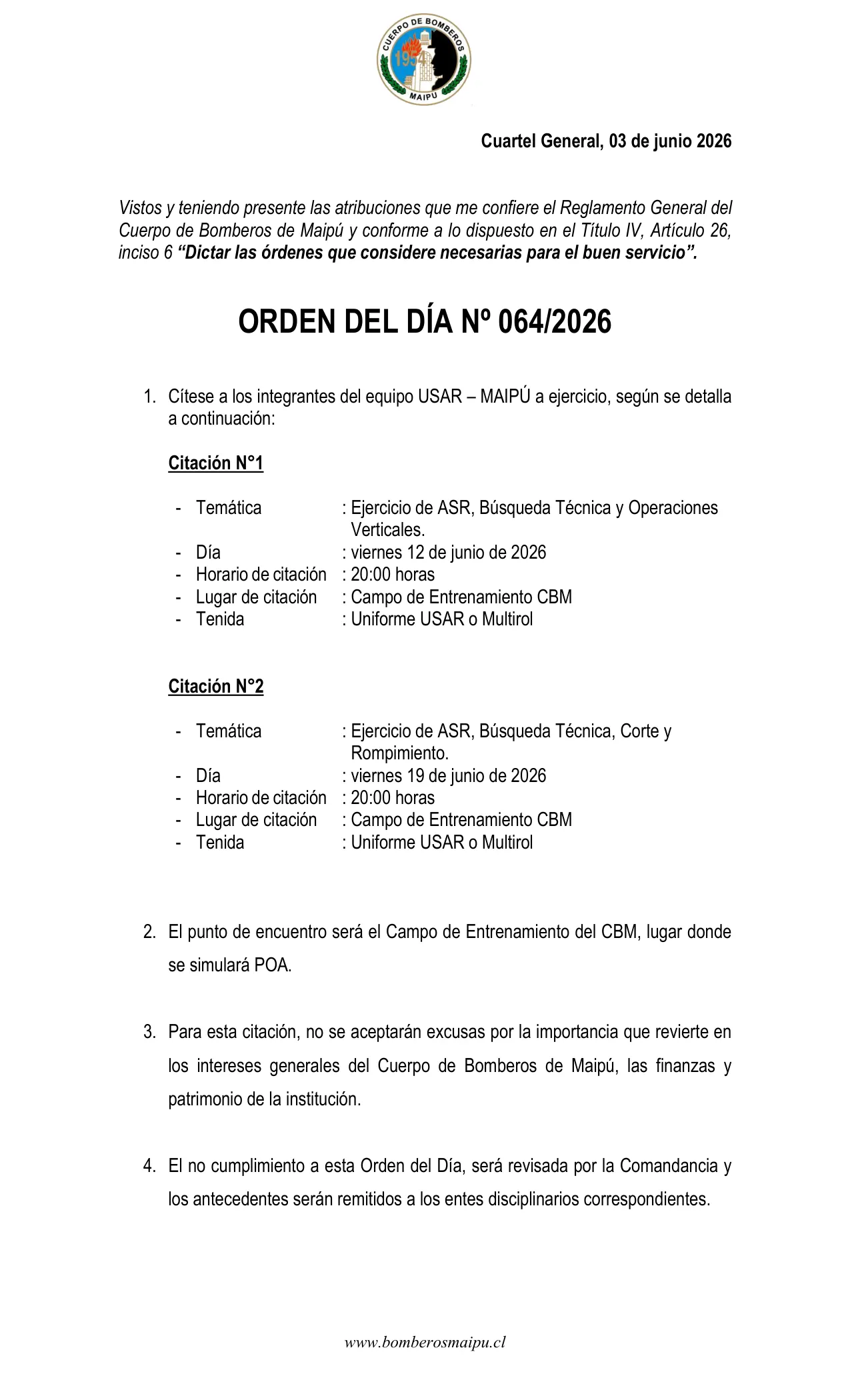 Página 1 de Orden del Día N° 64/2026