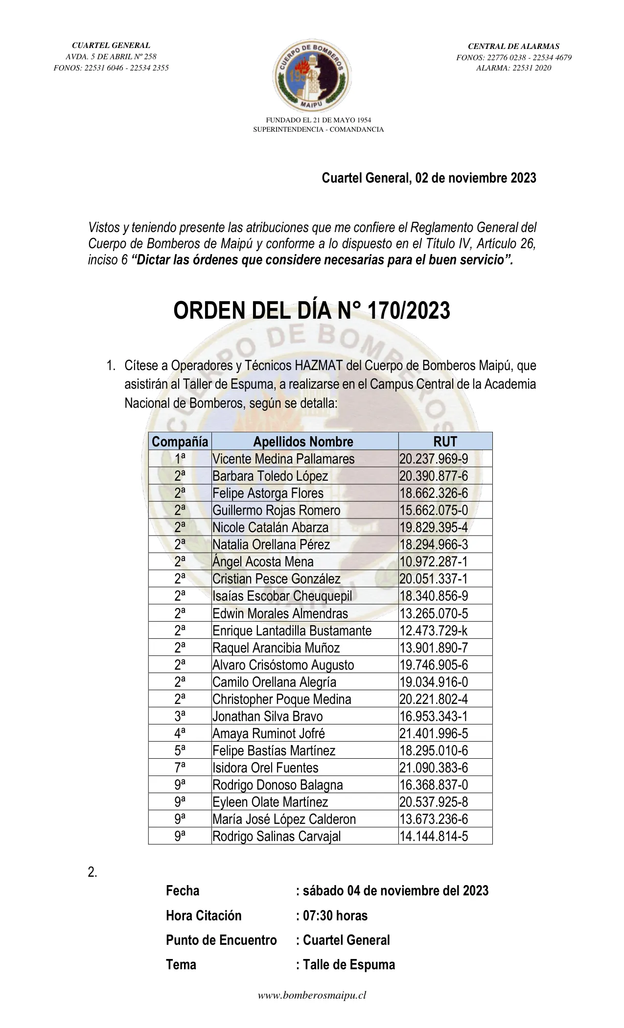 Página 1 de Orden del Día N° 170/2023