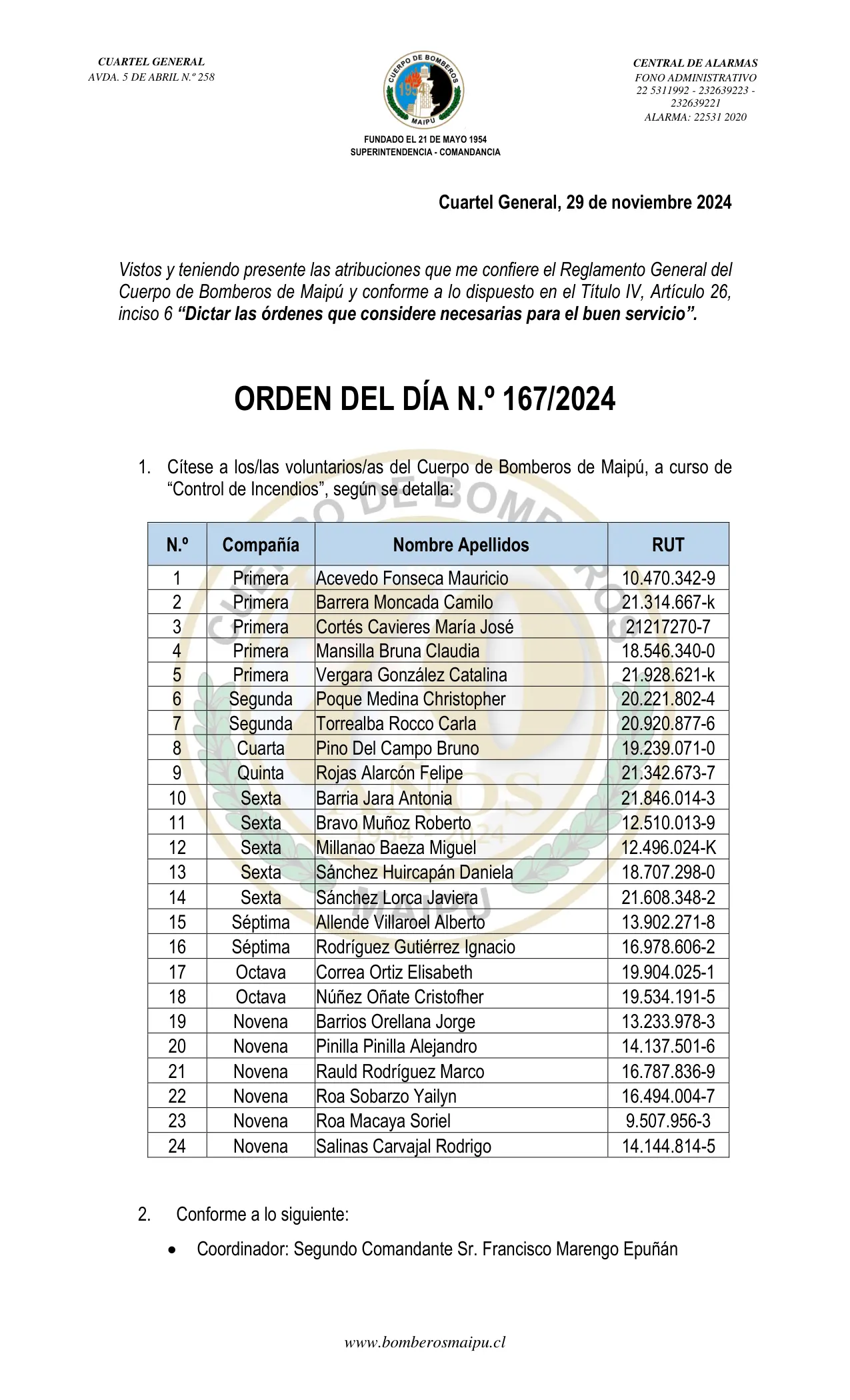 Página 1 de Orden del Día N° 167/2024